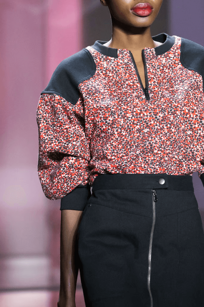REBECCA MINKOFF Sara Floral French Terry Sweatshirt Half-Zip Red Black Women's M - Thumbnail 3
