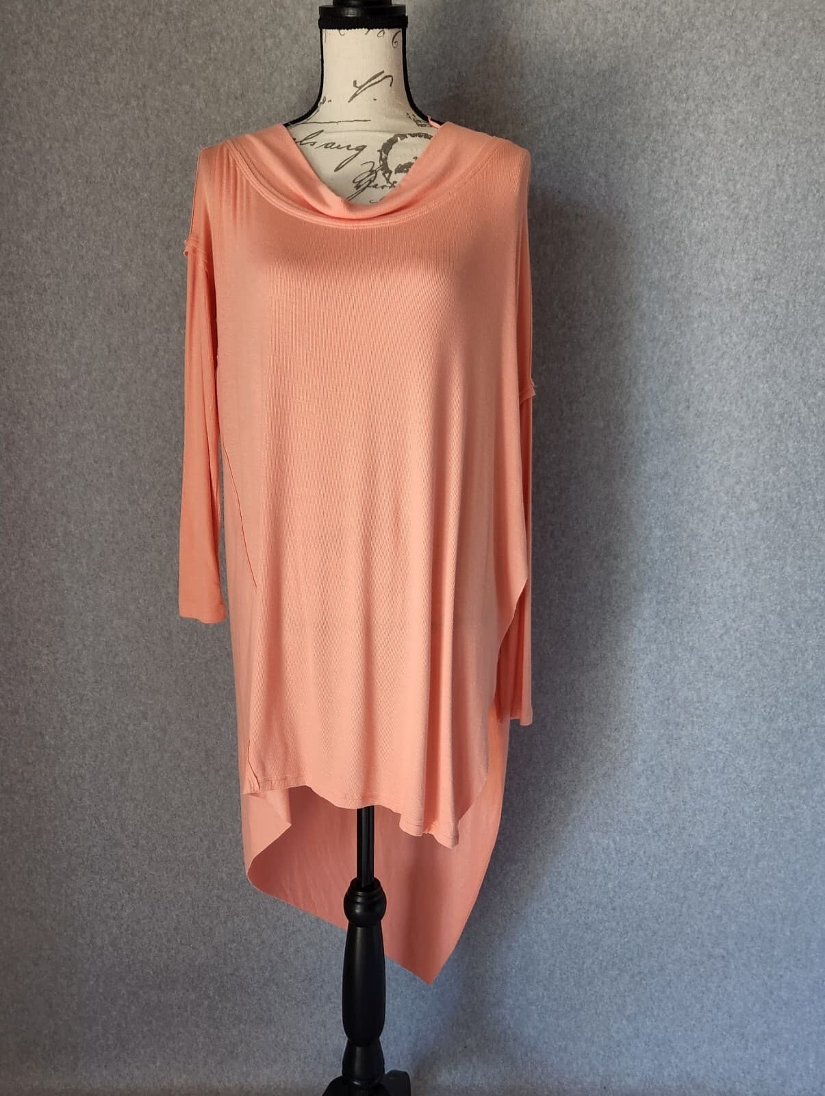 NWT Free People Grapevine Rip Knit Hi Low Top Cowl Neck Long Sleeve Coral XS $68 - Thumbnail 2