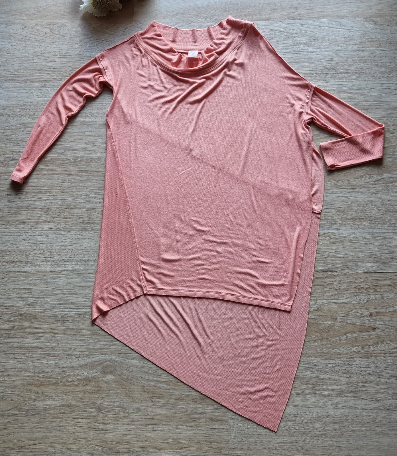 NWT Free People Grapevine Rip Knit Hi Low Top Cowl Neck Long Sleeve Coral XS $68 - Thumbnail 7