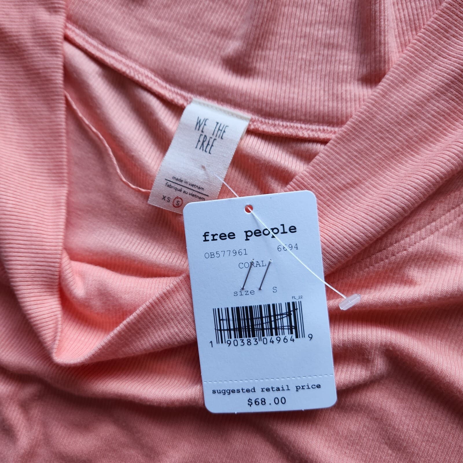 NWT Free People Grapevine Rip Knit Hi Low Top Cowl Neck Long Sleeve Coral XS $68 - Thumbnail 8