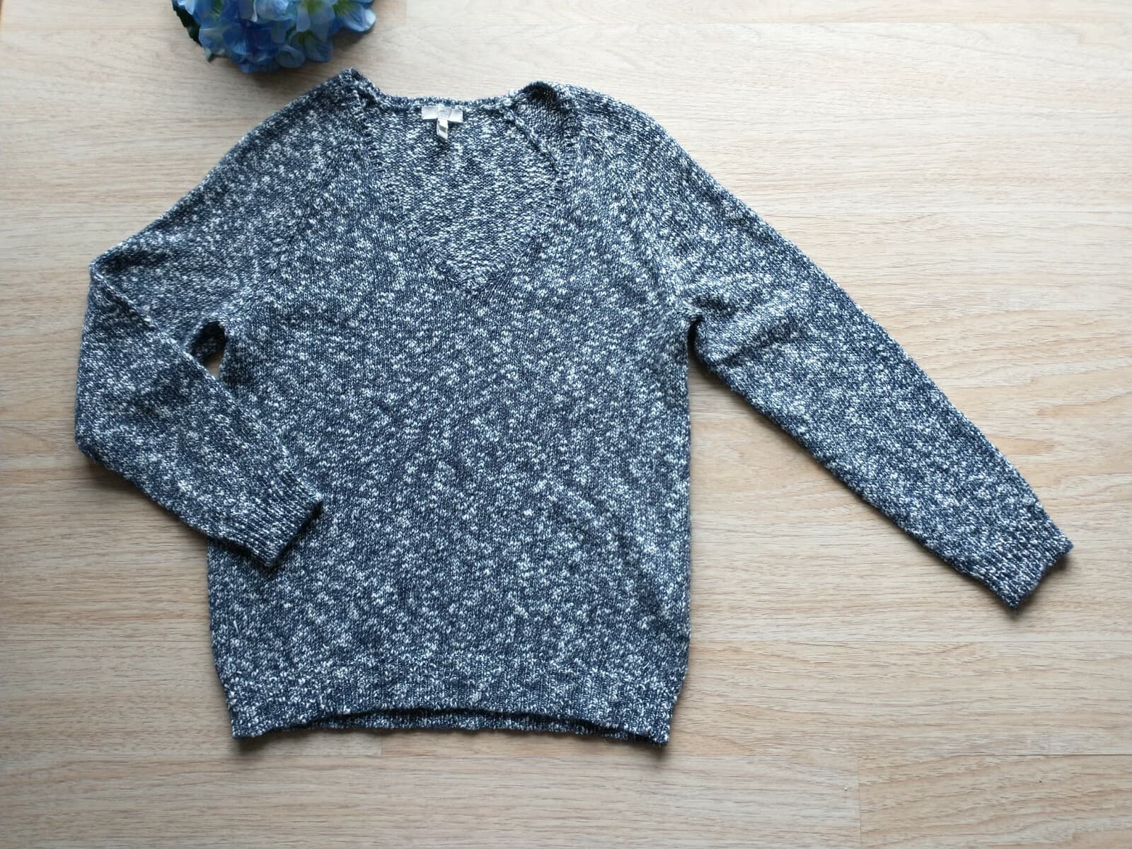 Joie Aleyda Slub Sweater V-Neck Blue Marled Cotton Nylon Mohair Wool Women Sz.S - Thumbnail 2