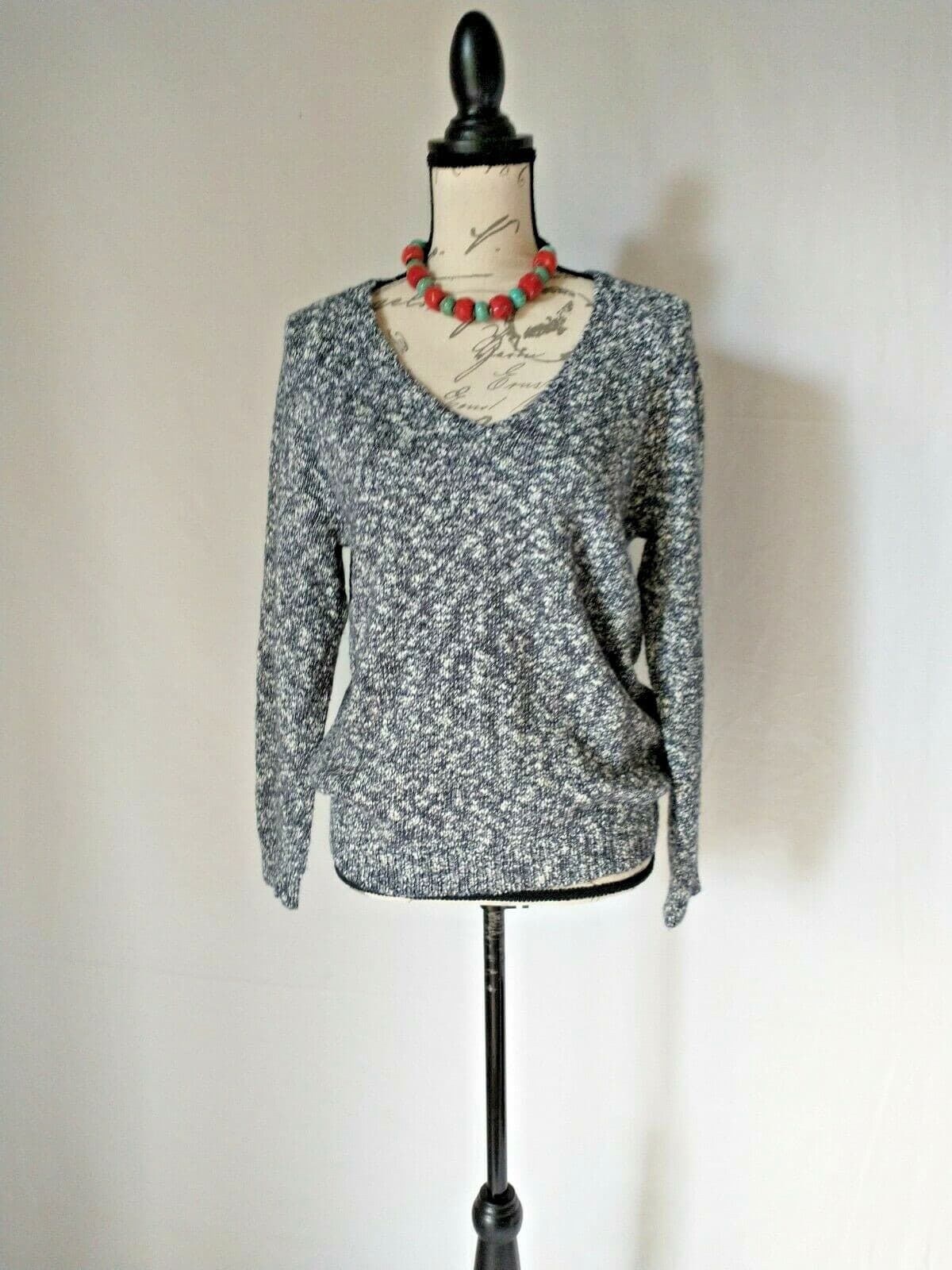 Joie Aleyda Slub Sweater V-Neck Blue Marled Cotton Nylon Mohair Wool Women Sz.S - Thumbnail 3