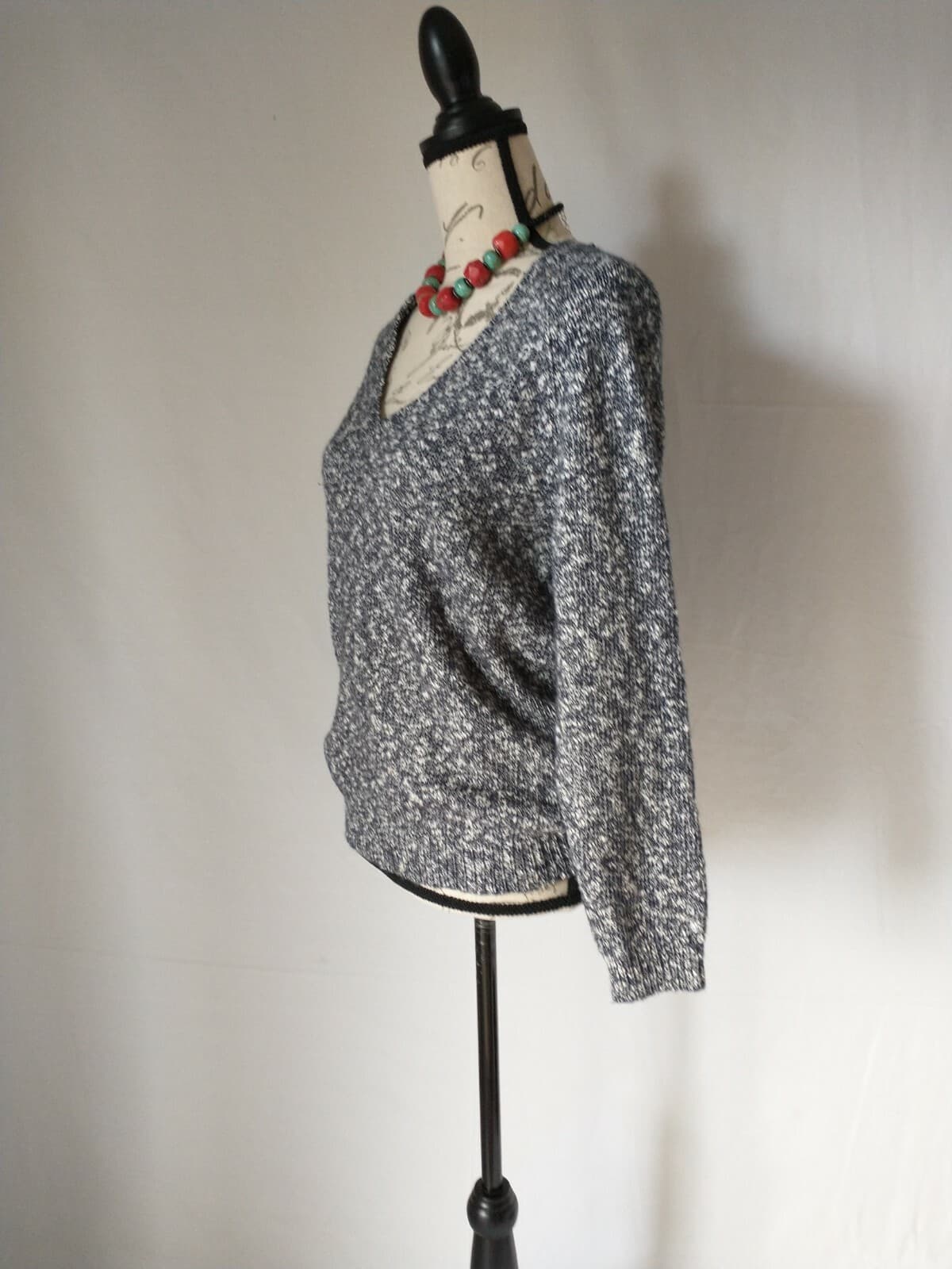 Joie Aleyda Slub Sweater V-Neck Blue Marled Cotton Nylon Mohair Wool Women Sz.S - Thumbnail 4
