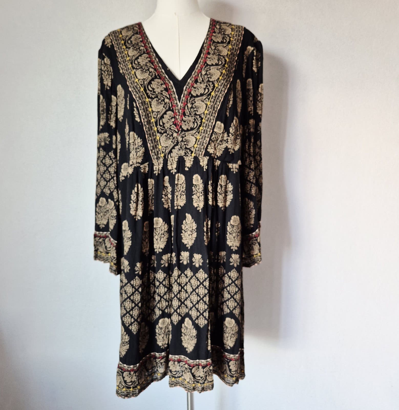 NWT Maeve Anthropologie Avalon Embroidered Boho Shift Dress Long Sleeve Womens M - Thumbnail 4