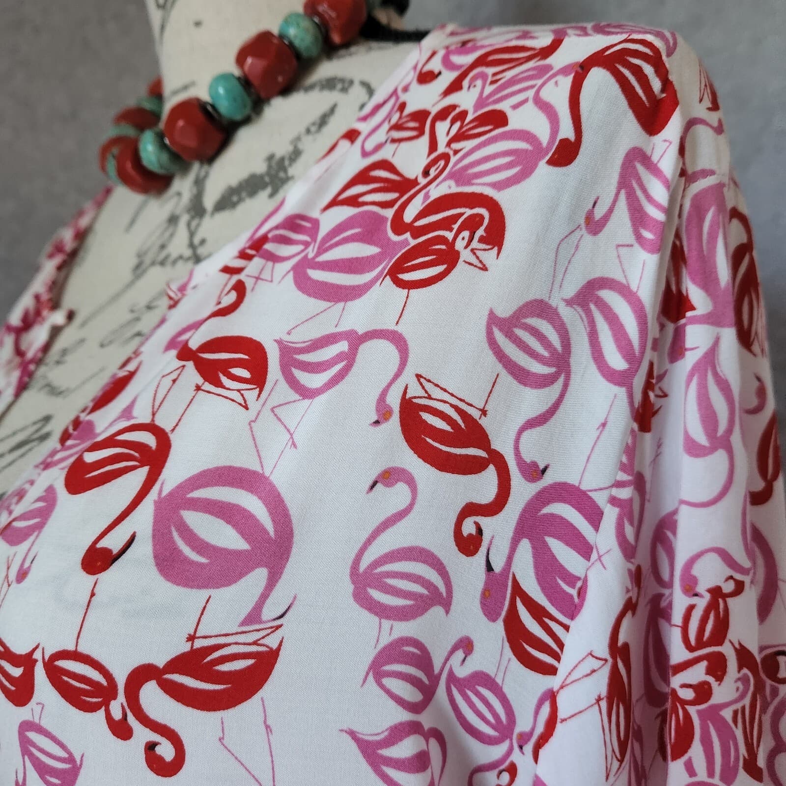 Josie Natori Flamingo Popover Sleepshirt 3/4 Roll Tap Sleeve Rayon Pink Women XL - Thumbnail 3