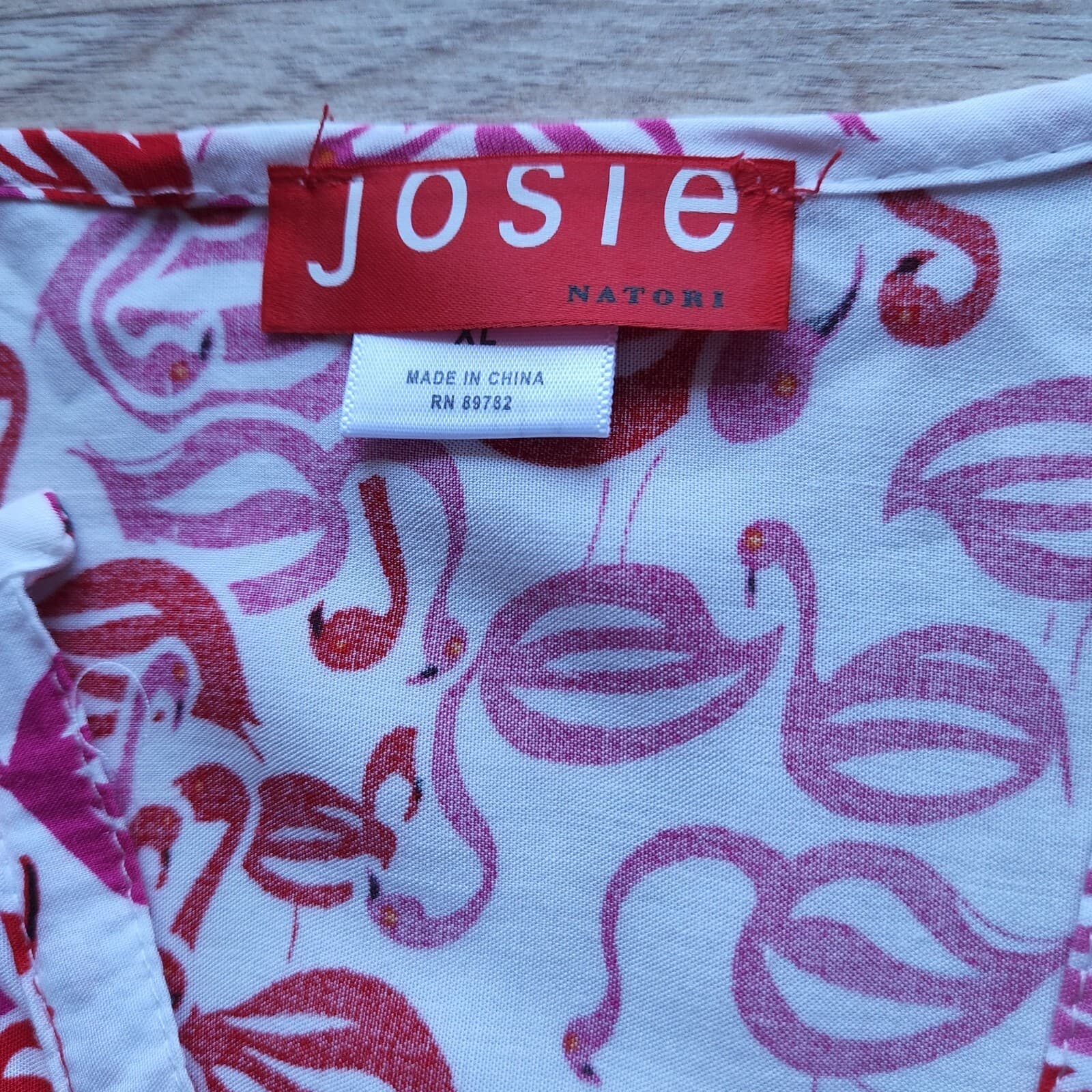 Josie Natori Flamingo Popover Sleepshirt 3/4 Roll Tap Sleeve Rayon Pink Women XL - Thumbnail 7
