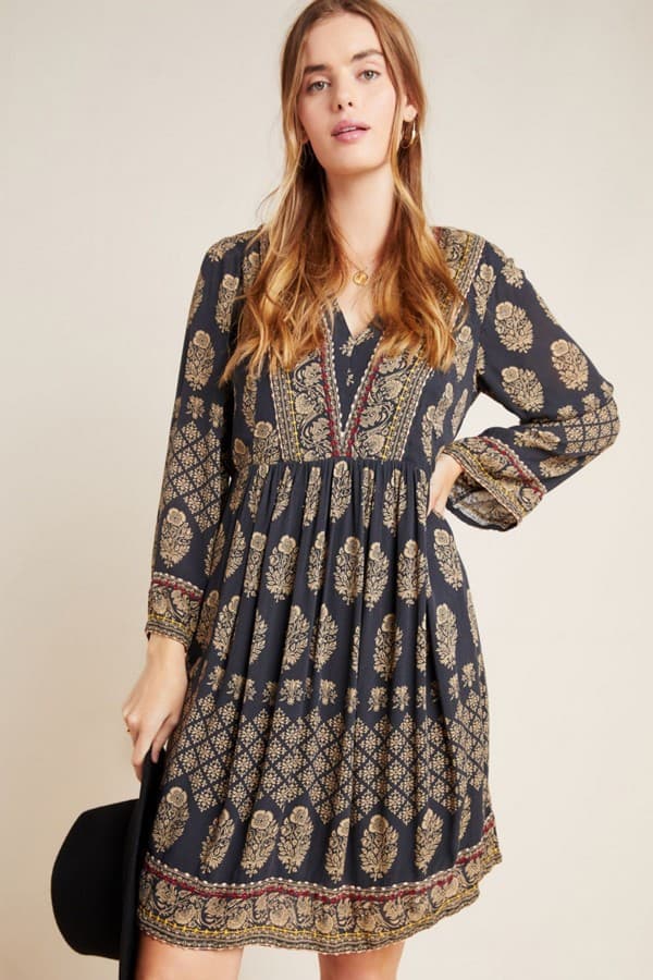 NWT Maeve Anthropologie Avalon Embroidered Boho Shift Dress Long Sleeve Womens M - Thumbnail 2