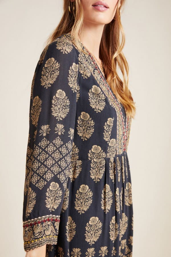 NWT Maeve Anthropologie Avalon Embroidered Boho Shift Dress Long Sleeve Womens M - Thumbnail 3
