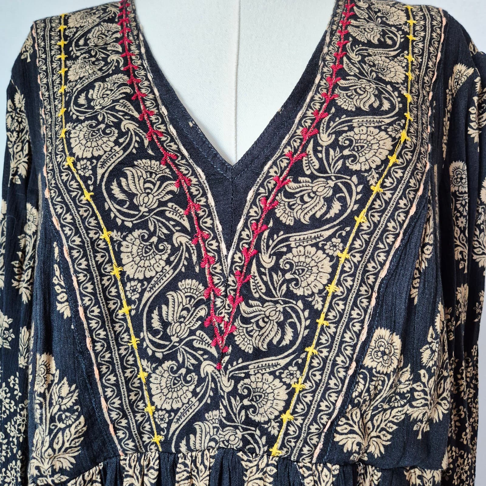 NWT Maeve Anthropologie Avalon Embroidered Boho Shift Dress Long Sleeve Womens M - Thumbnail 5
