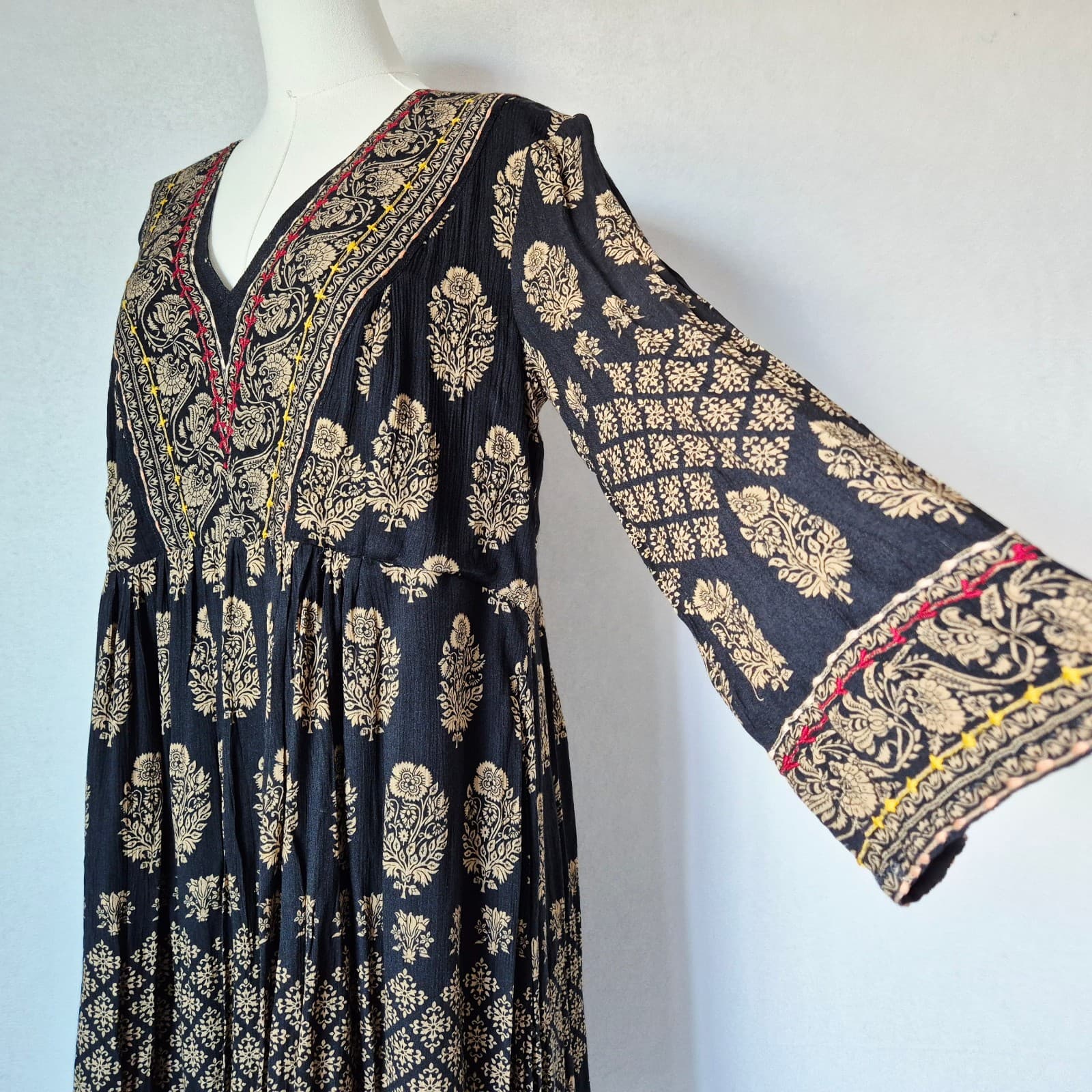 NWT Maeve Anthropologie Avalon Embroidered Boho Shift Dress Long Sleeve Womens M - Thumbnail 7