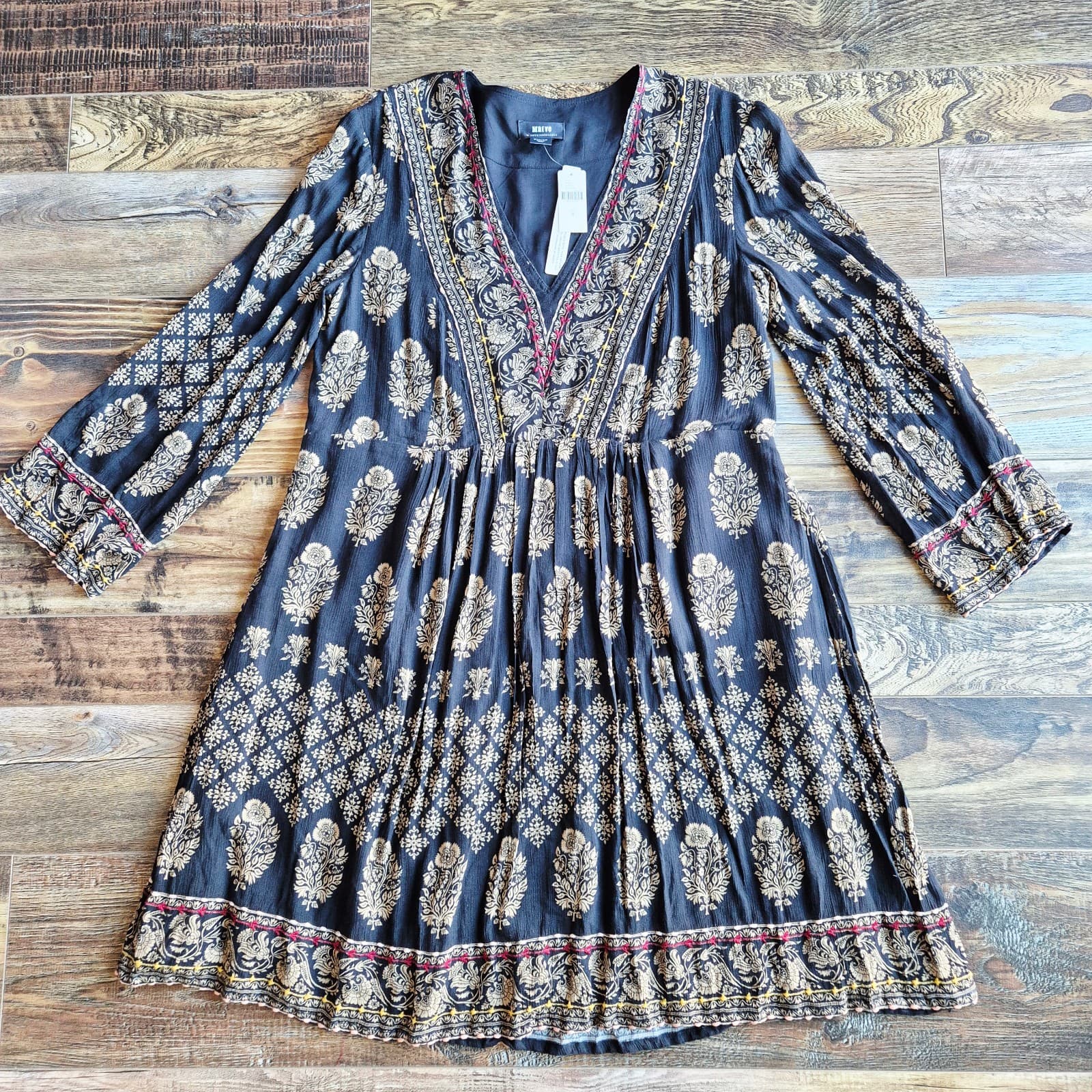 NWT Maeve Anthropologie Avalon Embroidered Boho Shift Dress Long Sleeve Womens M - Thumbnail 8