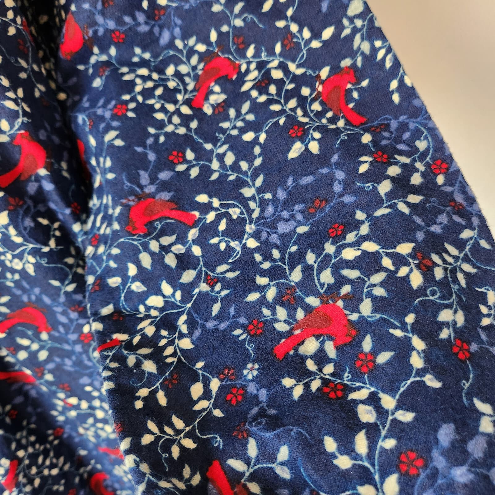 NWoT Only Necessities Bird Floral Flannel Pintuck Maxi Nightgown Cottage Blue 1X - Thumbnail 7