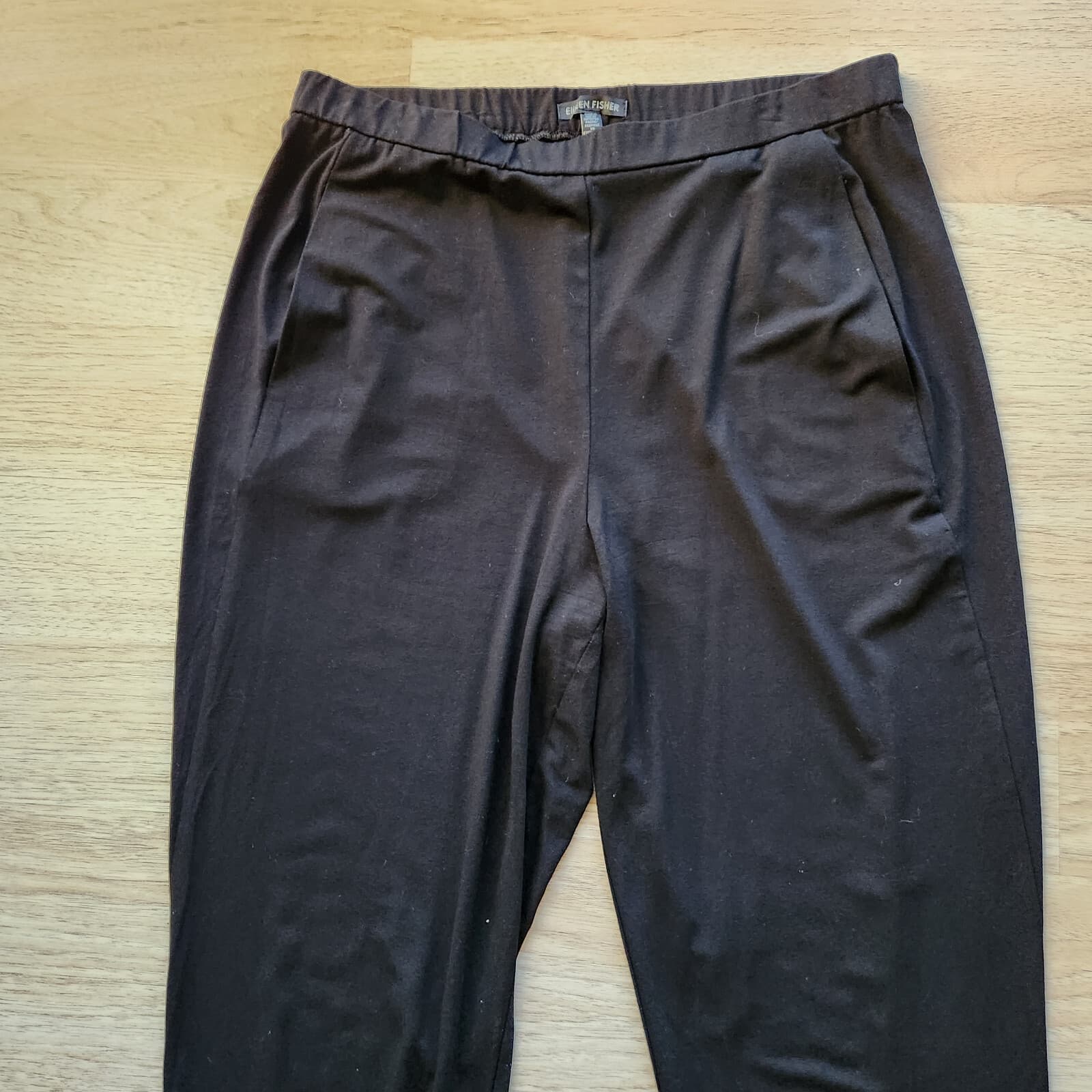 EILEEN FISHER Knit Slim Leg Ankle Pants Elastic Waist Pull-On Pocket Black Sz.M - Thumbnail 3