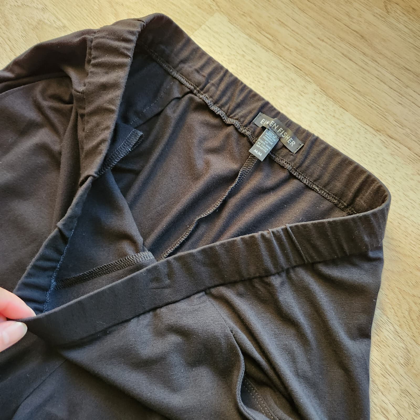 EILEEN FISHER Knit Slim Leg Ankle Pants Elastic Waist Pull-On Pocket Black Sz.M - Thumbnail 6