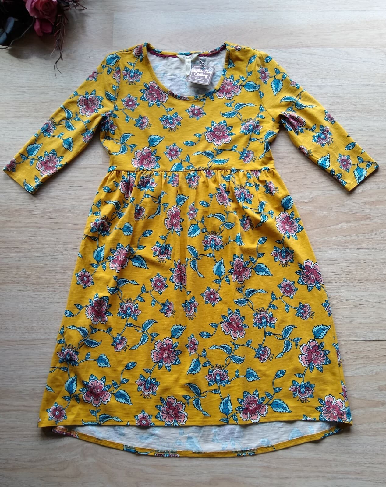 NWT Matilda Jane A Place in the Sun Dress Knit Floral Yellow 3/4 Sleeve Small - Thumbnail 3