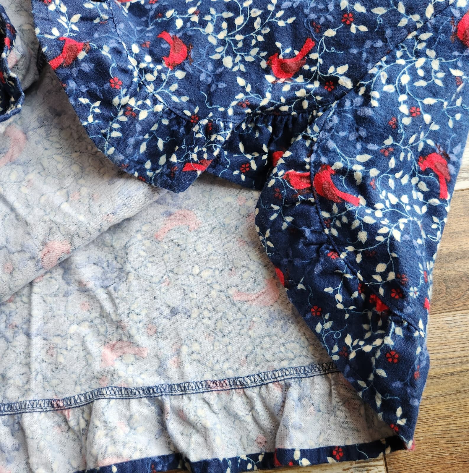 NWoT Only Necessities Bird Floral Flannel Pintuck Maxi Nightgown Cottage Blue 1X - Thumbnail 10
