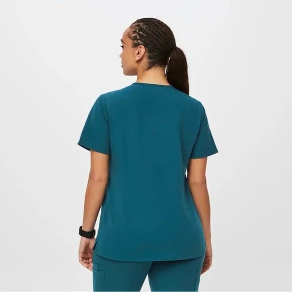 FIGS Technical Collection Casma 3 Pocket Scrub Top Short Sleeve Blue Green-ish S - Thumbnail 5