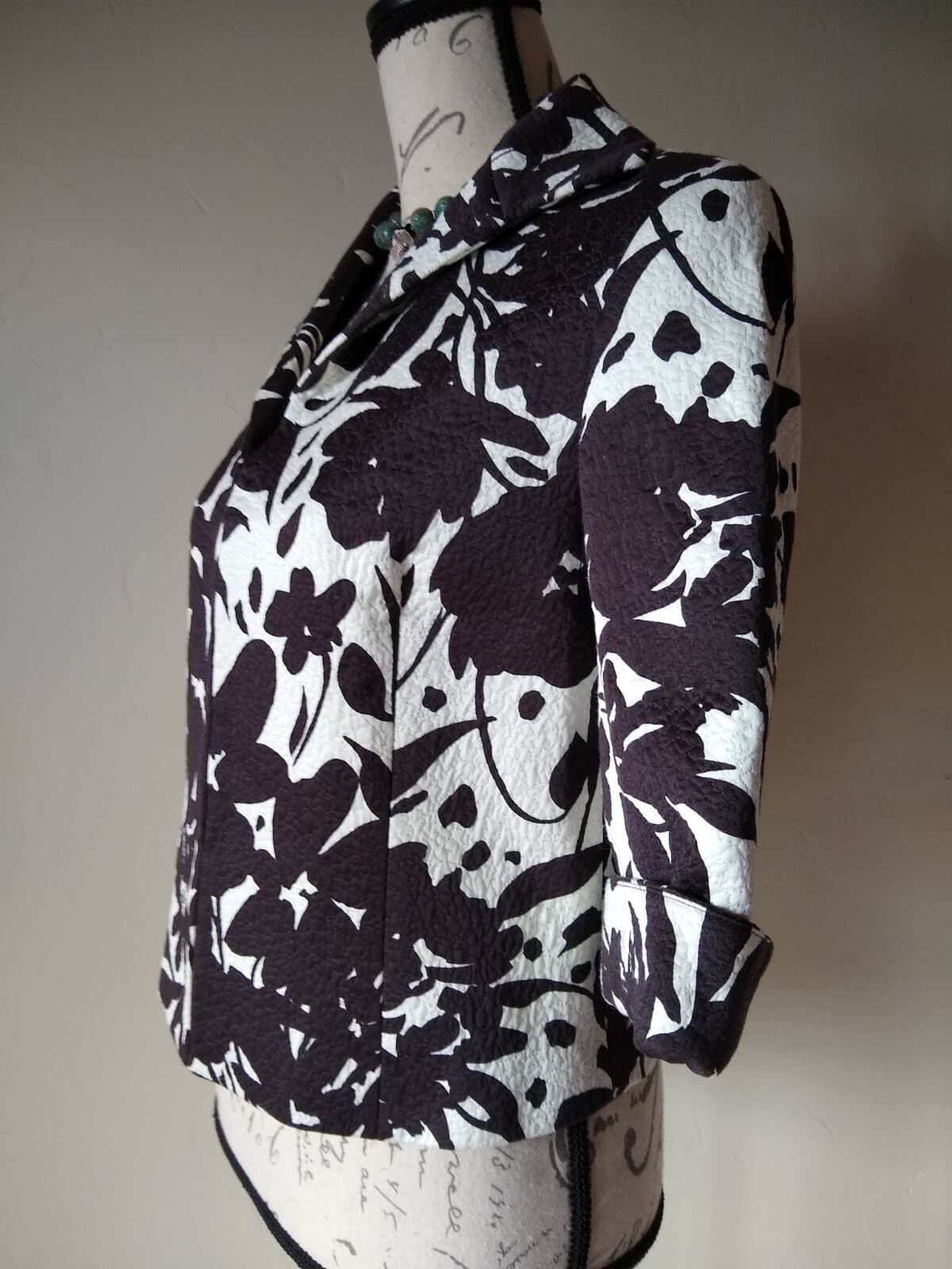 LAFAYETT 148 NY Cotton Jacket Blazer 3/4Sleeve Hook Floral Lined Brown Cream 2 - Thumbnail 5