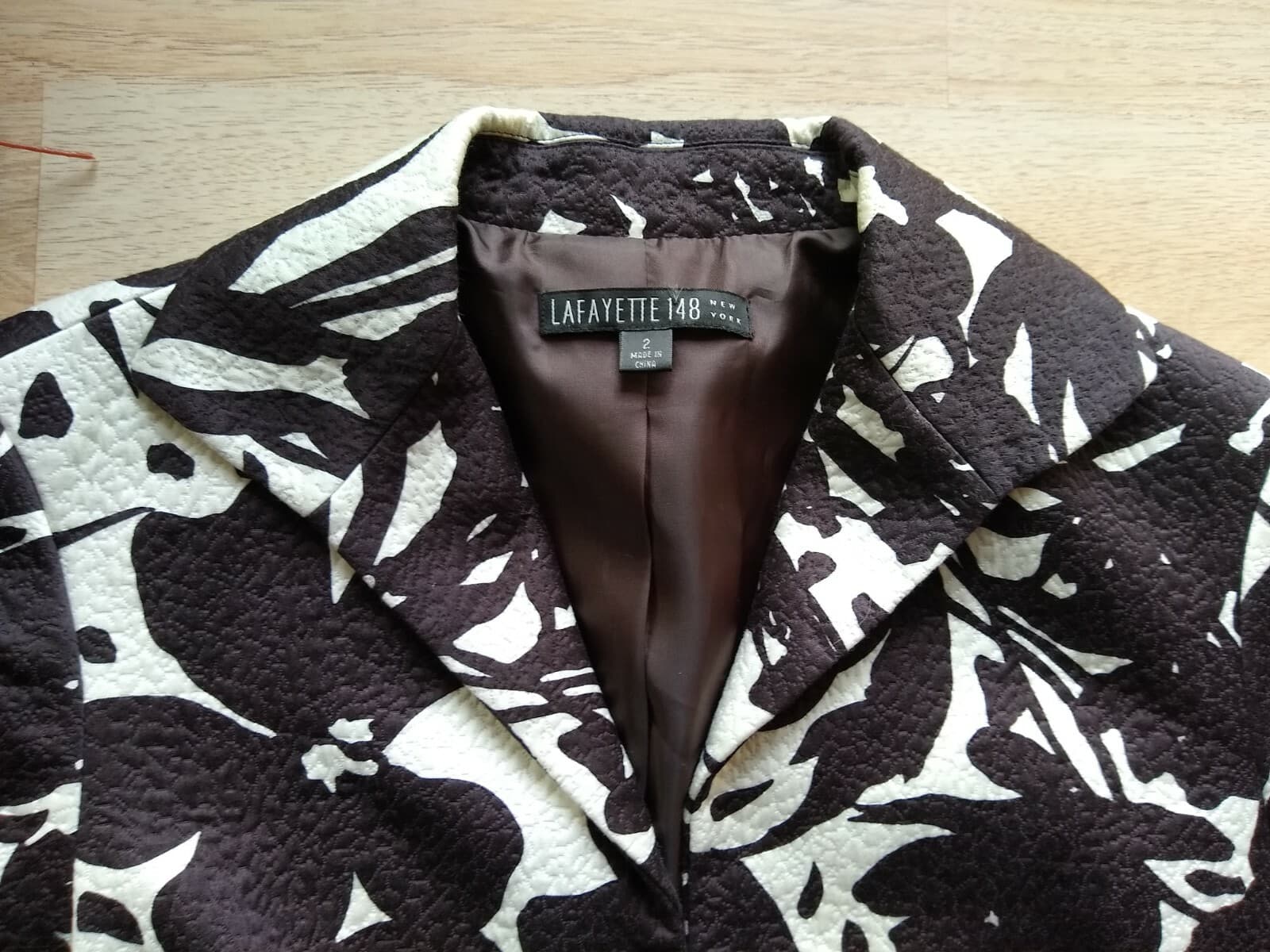 LAFAYETT 148 NY Cotton Jacket Blazer 3/4Sleeve Hook Floral Lined Brown Cream 2 - Thumbnail 8