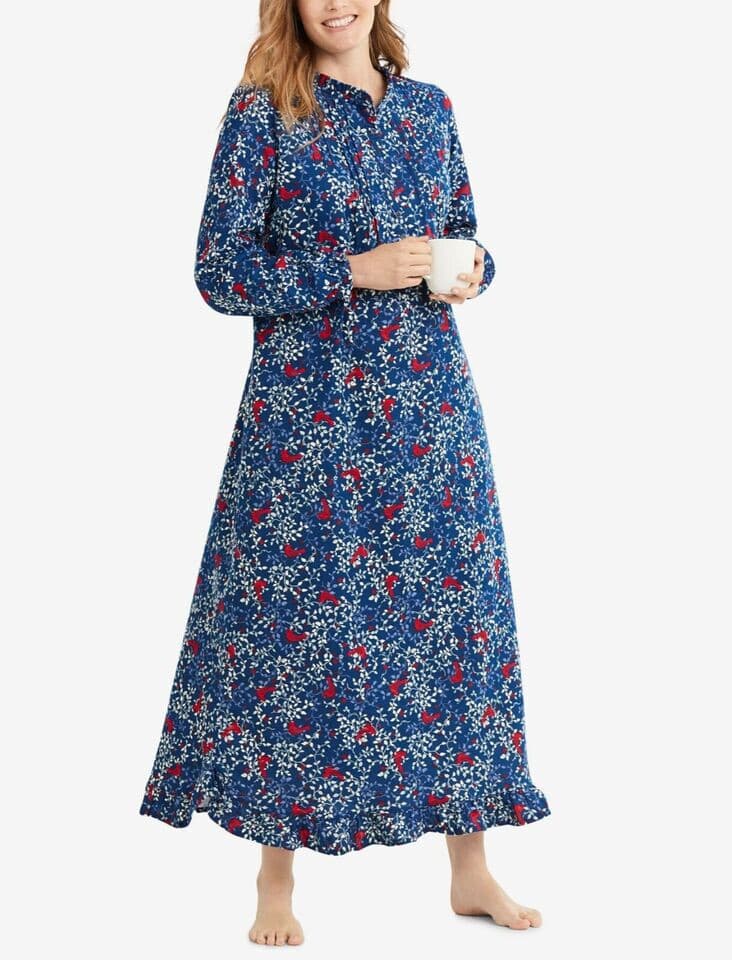 NWoT Only Necessities Bird Floral Flannel Pintuck Maxi Nightgown Cottage Blue 1X - Thumbnail 2