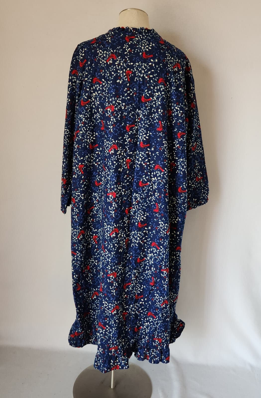 NWoT Only Necessities Bird Floral Flannel Pintuck Maxi Nightgown Cottage Blue 1X - Thumbnail 8