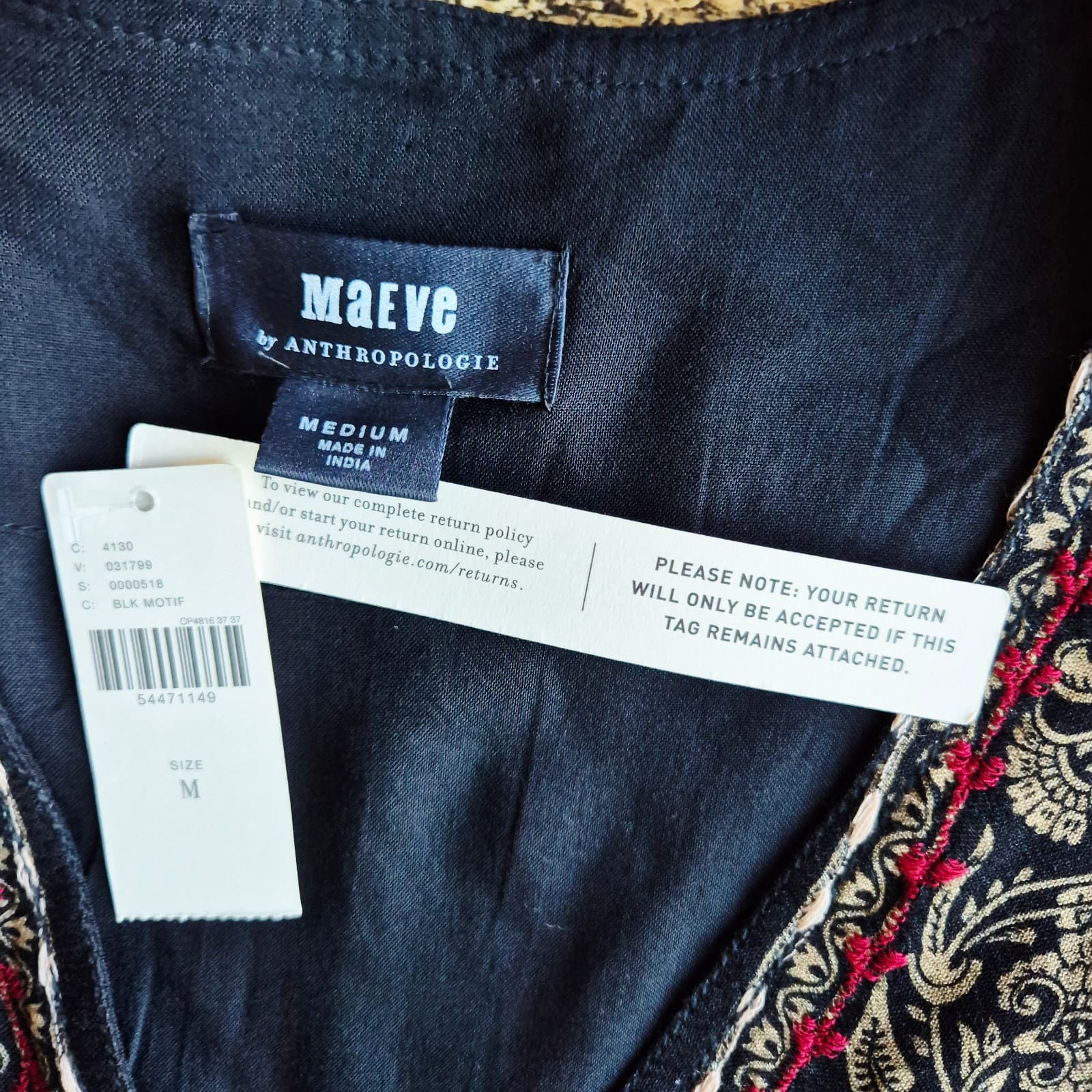 NWT Maeve Anthropologie Avalon Embroidered Boho Shift Dress Long Sleeve Womens M - Thumbnail 10