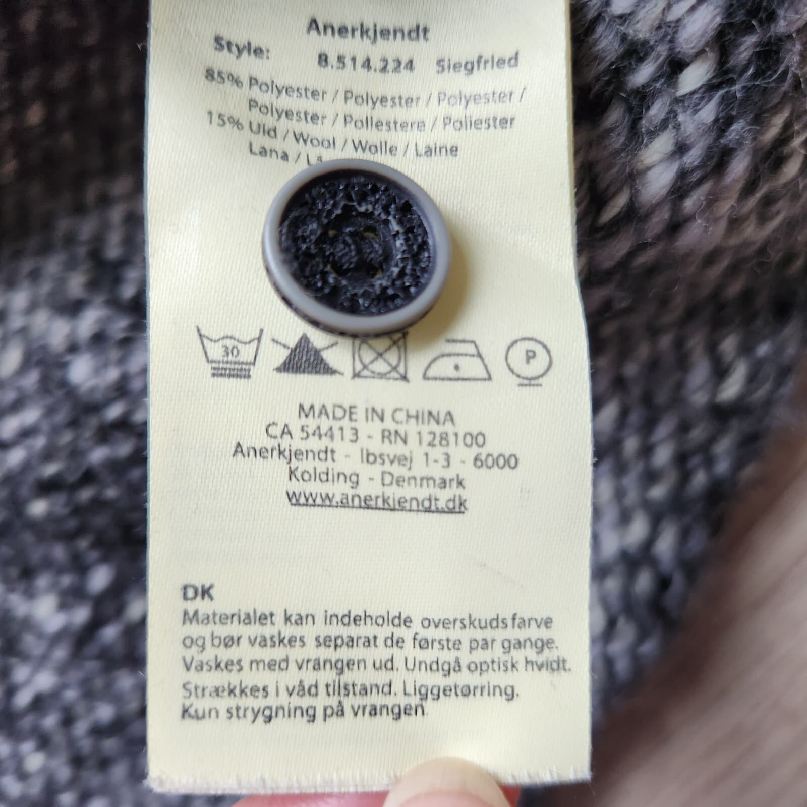 Anerkjendt Denmark Wool Blend Crew Neck Sweater Leather Pocket Grey Black Men L - Thumbnail 8