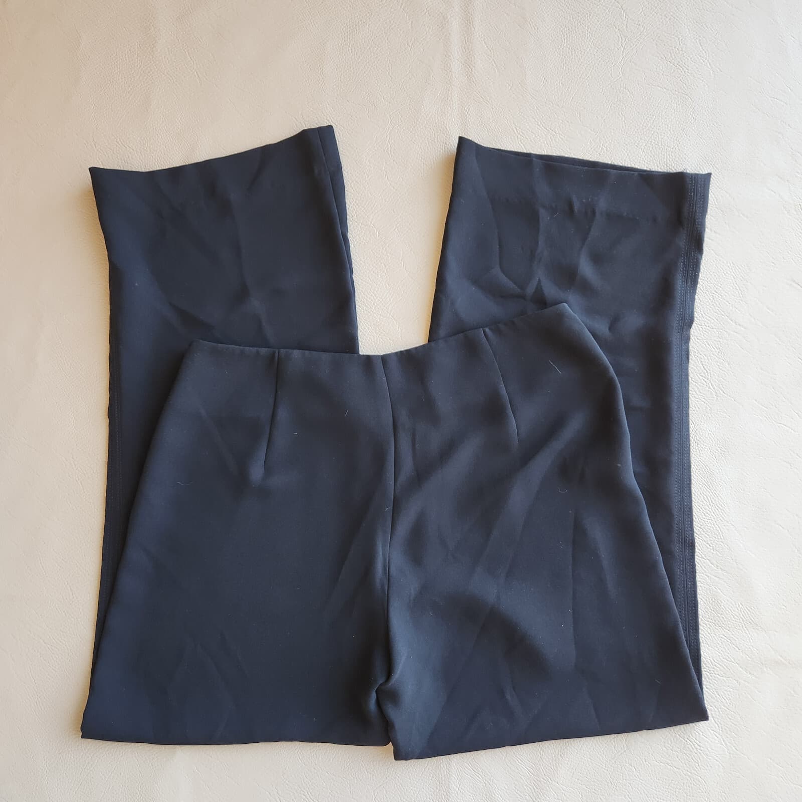 VINCE Straight Wide Leg Chiffon Pants High Waist Zip Black Polyester Women's 12 - Thumbnail 5