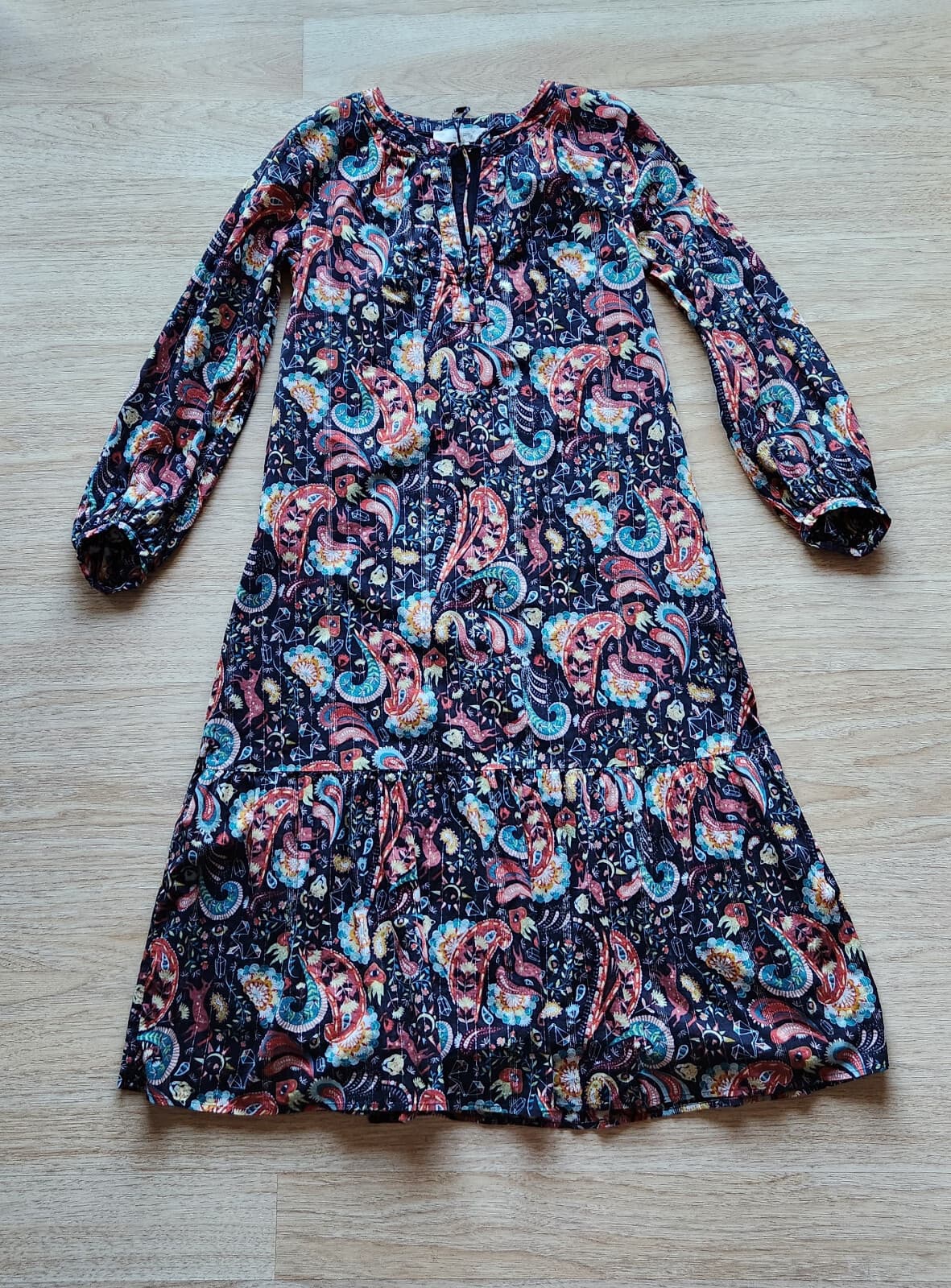Loft Women's S Shimmer Paisley Tiered Boho Midi Dress Long Sleeve Multicolor - Thumbnail 5