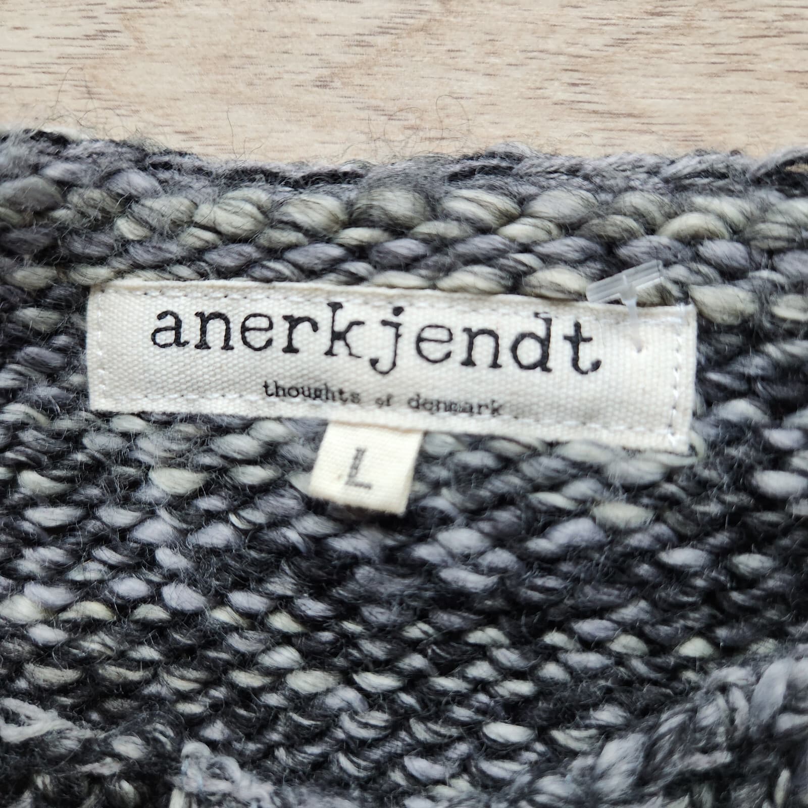 Anerkjendt Denmark Wool Blend Crew Neck Sweater Leather Pocket Grey Black Men L - Thumbnail 7