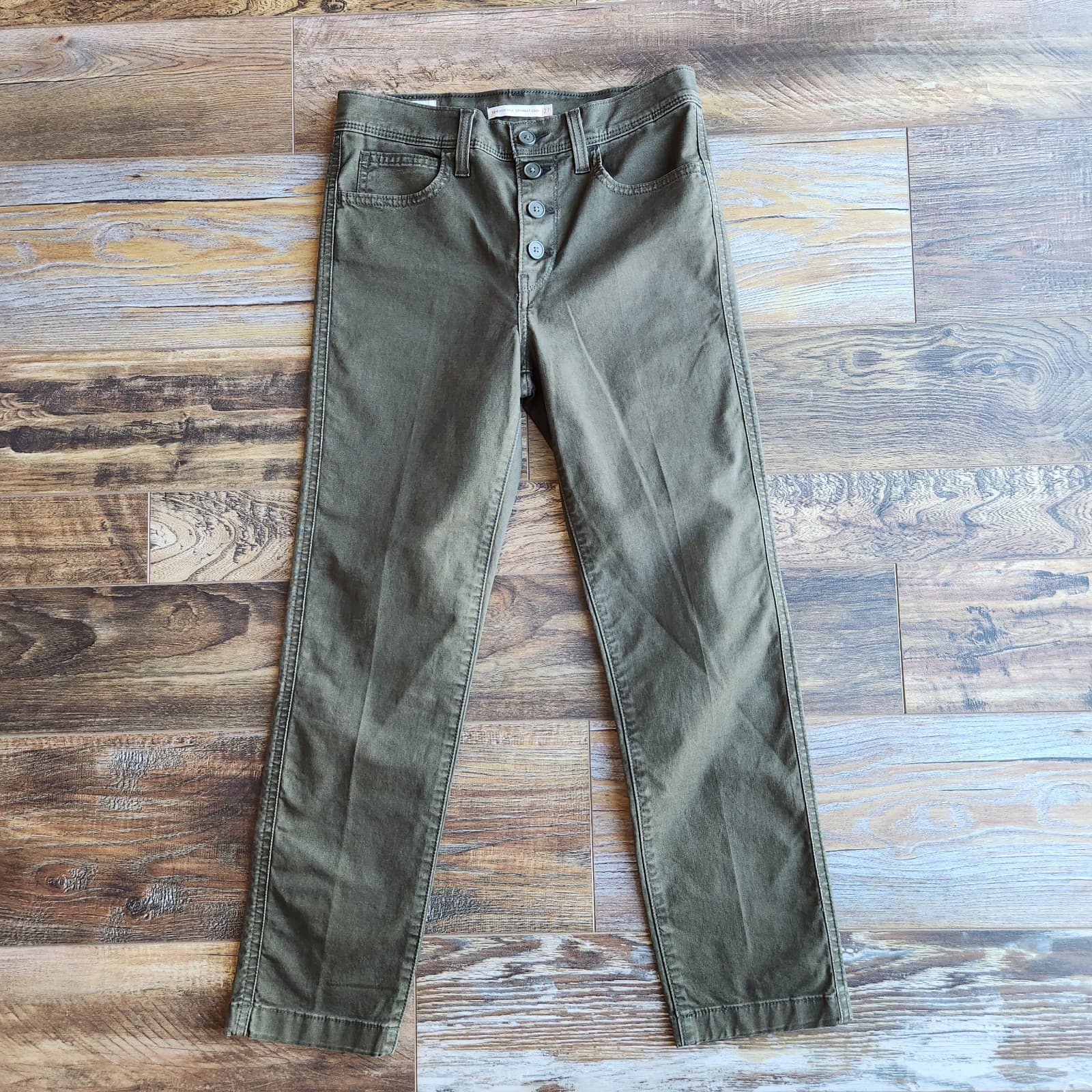 NEW Levi's Premium Not For Resale 724 High-Rise Straight Crop Pants Green Sz.27 - Thumbnail 3