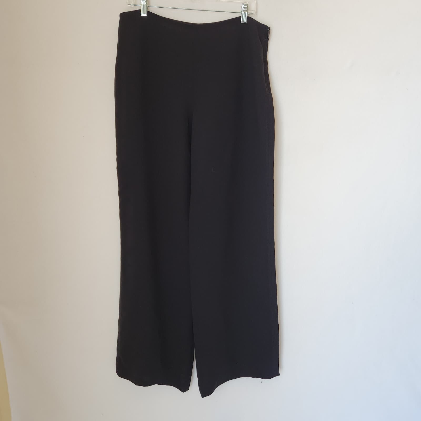 VINCE Straight Wide Leg Chiffon Pants High Waist Zip Black Polyester Women's 12 - Thumbnail 2