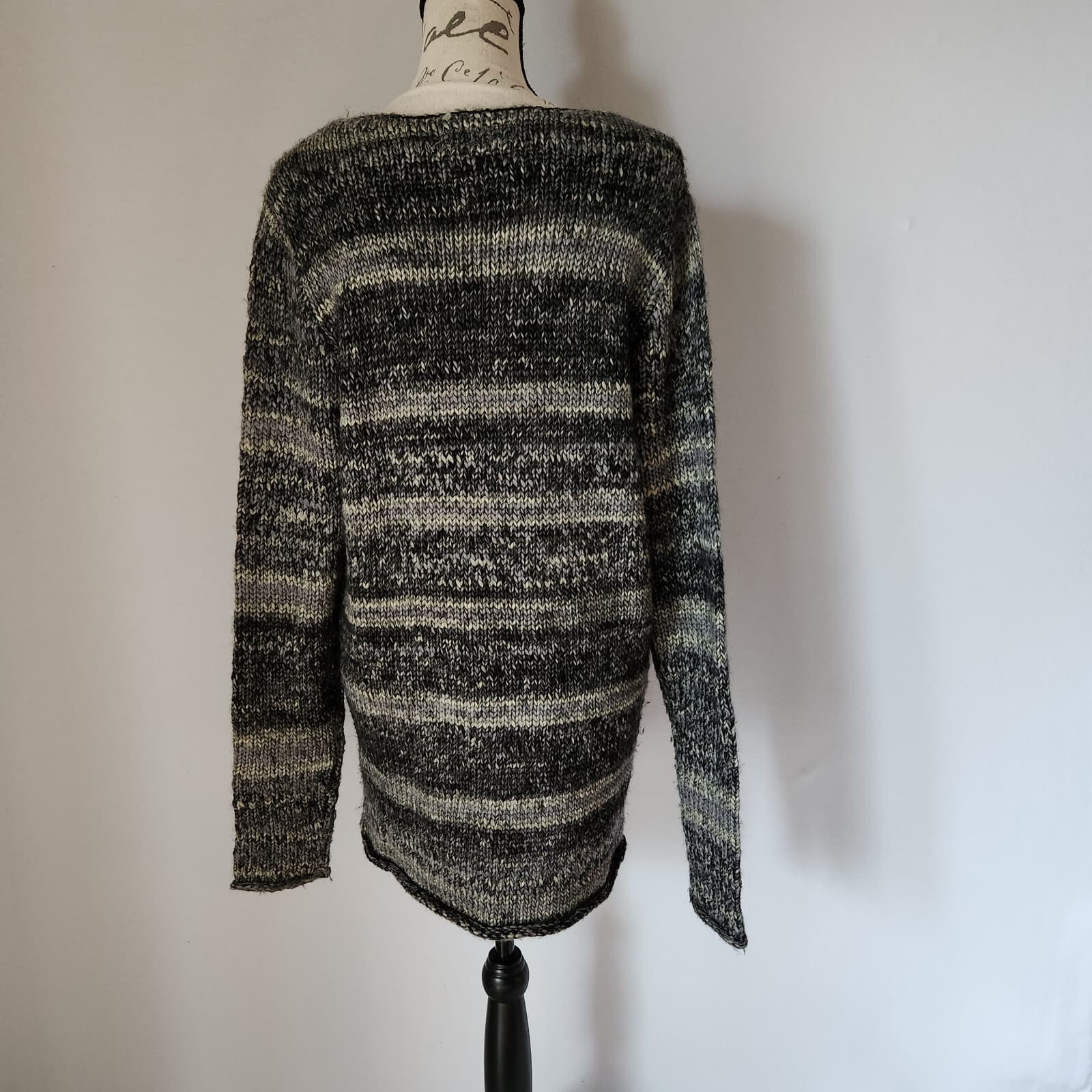 Anerkjendt Denmark Wool Blend Crew Neck Sweater Leather Pocket Grey Black Men L - Thumbnail 5