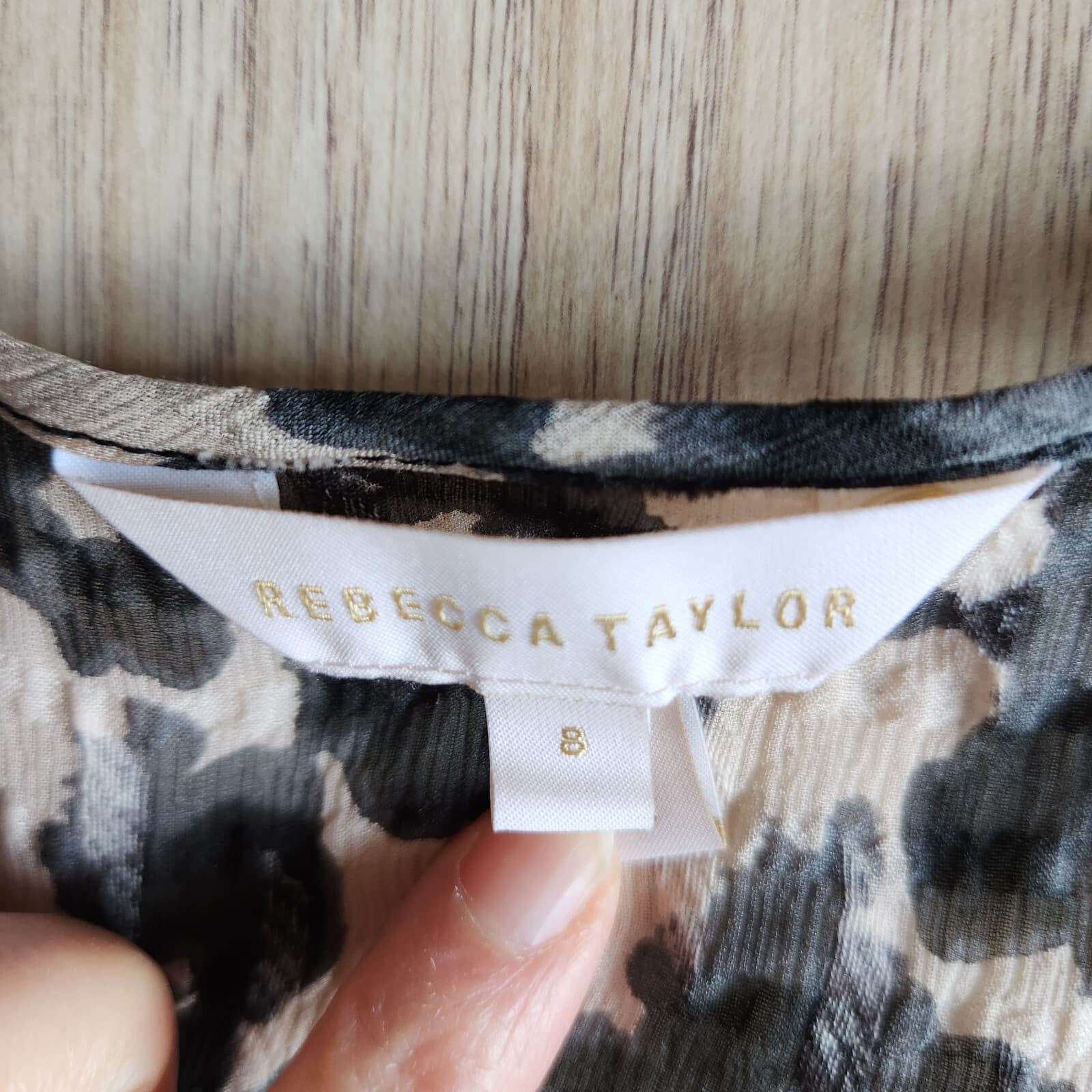 Rebecca Taylor Silk Blend Floral Semi Sheer Chiffon Top Short Sleeve Beige Sz.8 - Thumbnail 8