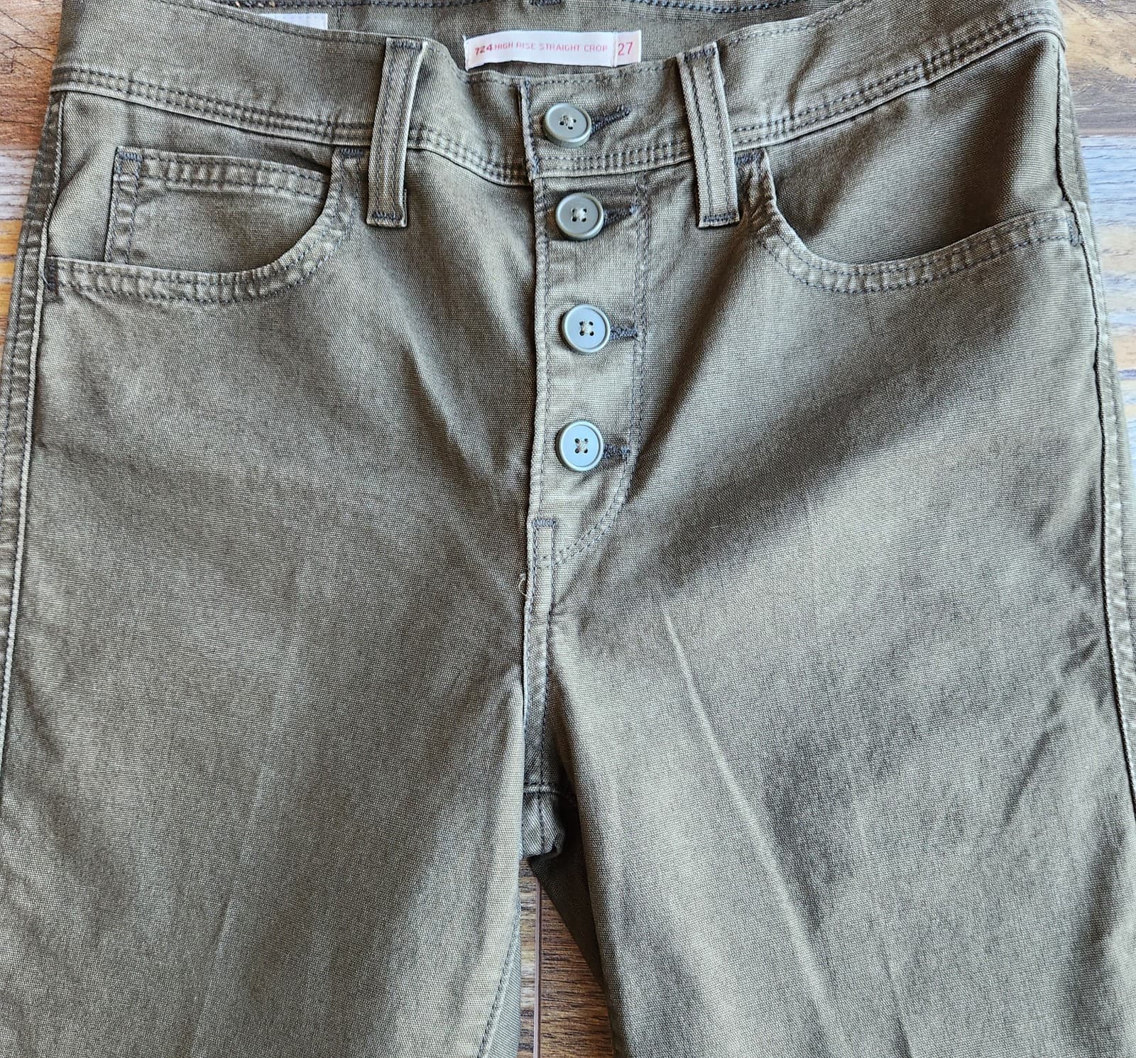 NEW Levi's Premium Not For Resale 724 High-Rise Straight Crop Pants Green Sz.27 - Thumbnail 4