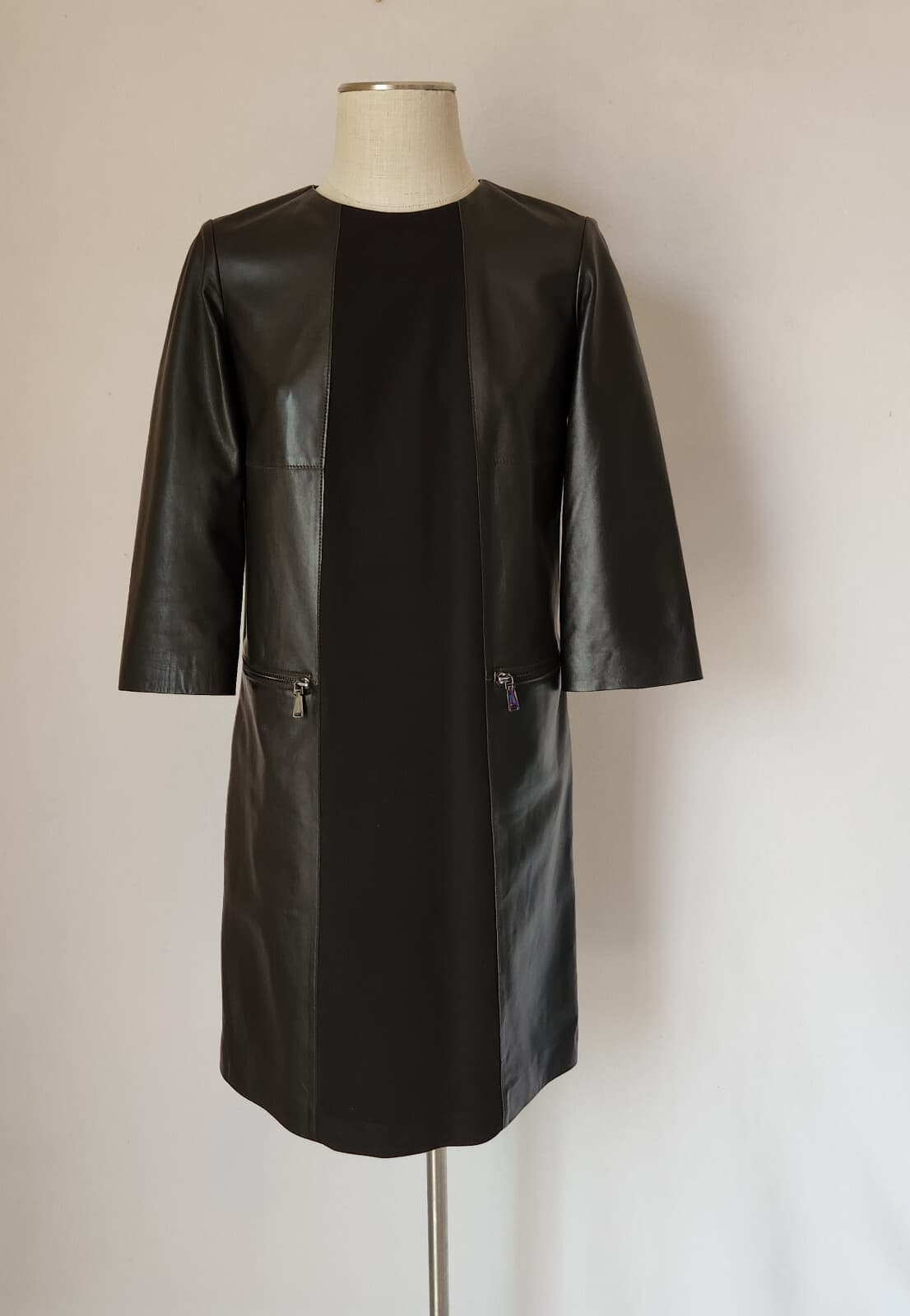 WORTH New York Genuine Leather Ponte Shift Dress 3/4 Sleeve Pocket Brown Size 6 - Thumbnail 2