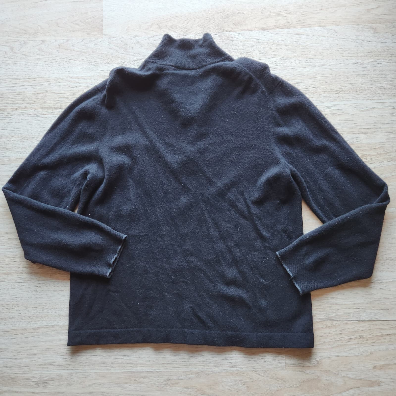 Banana Republic Cashmere Quarter Zip Henley Sweater Elbow-Patch Black Men's XL - Thumbnail 4