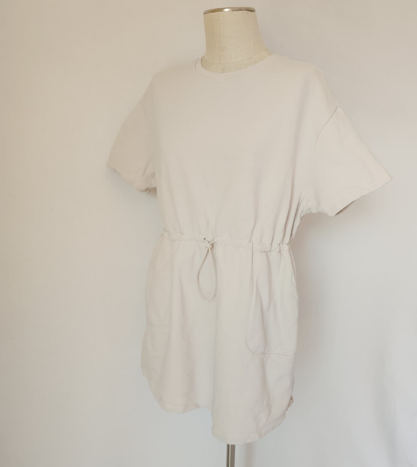 UGG Anisha Mini Dress Short Sleeve Waist-Bungee Cord Terry Knit Beige Bust 44"/L - Thumbnail 4