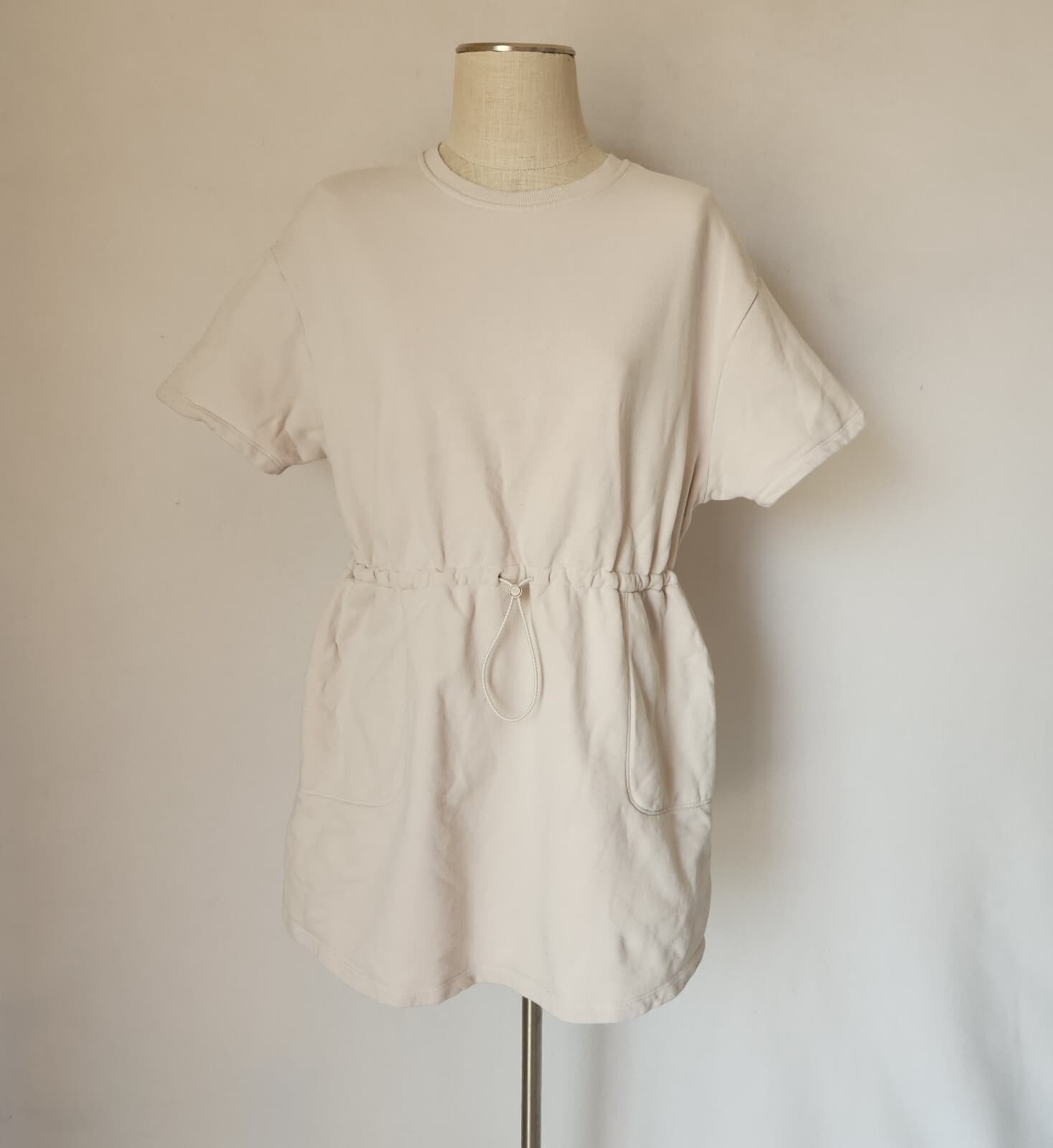 UGG Anisha Mini Dress Short Sleeve Waist-Bungee Cord Terry Knit Beige Bust 44"/L