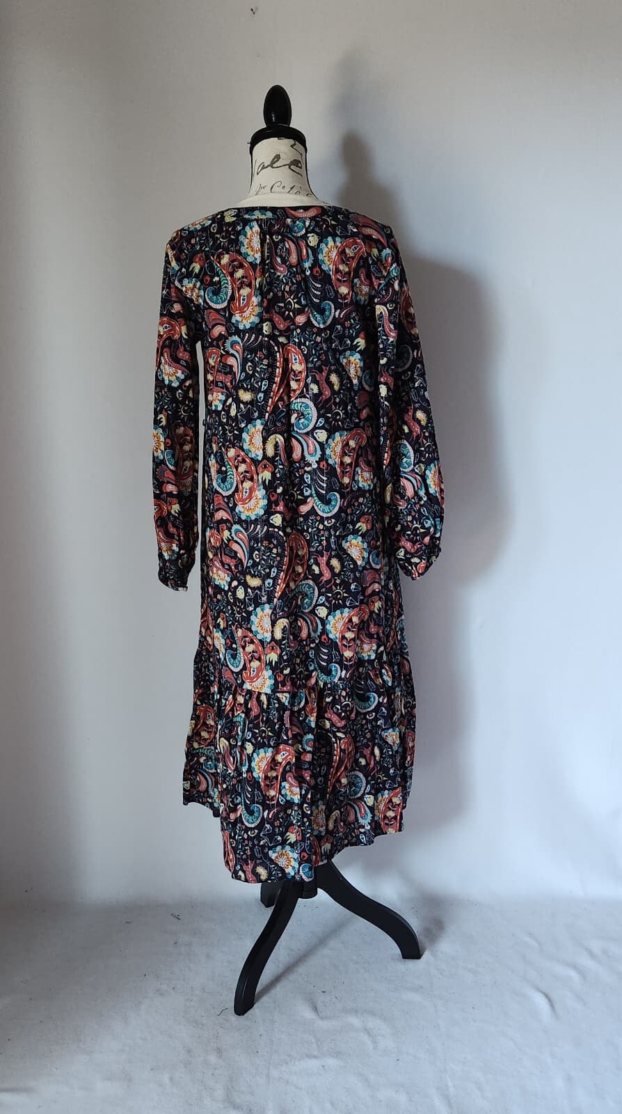 Loft Women's S Shimmer Paisley Tiered Boho Midi Dress Long Sleeve Multicolor - Thumbnail 7