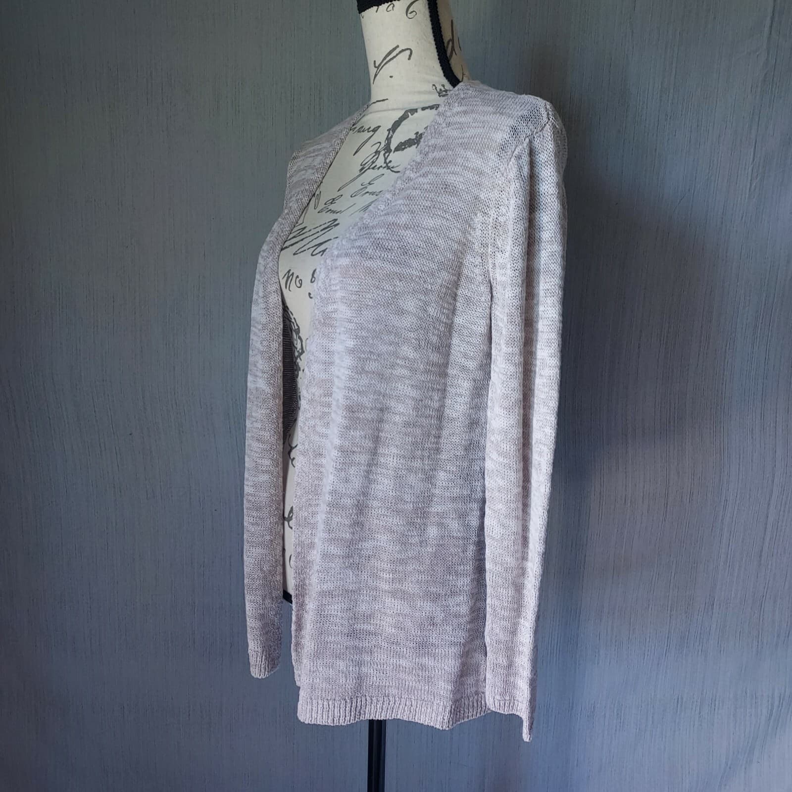 Tahari Linen Blend Knit Open Front Cardigan Long Sleeve Beige-Brown Women Medium - Thumbnail 4