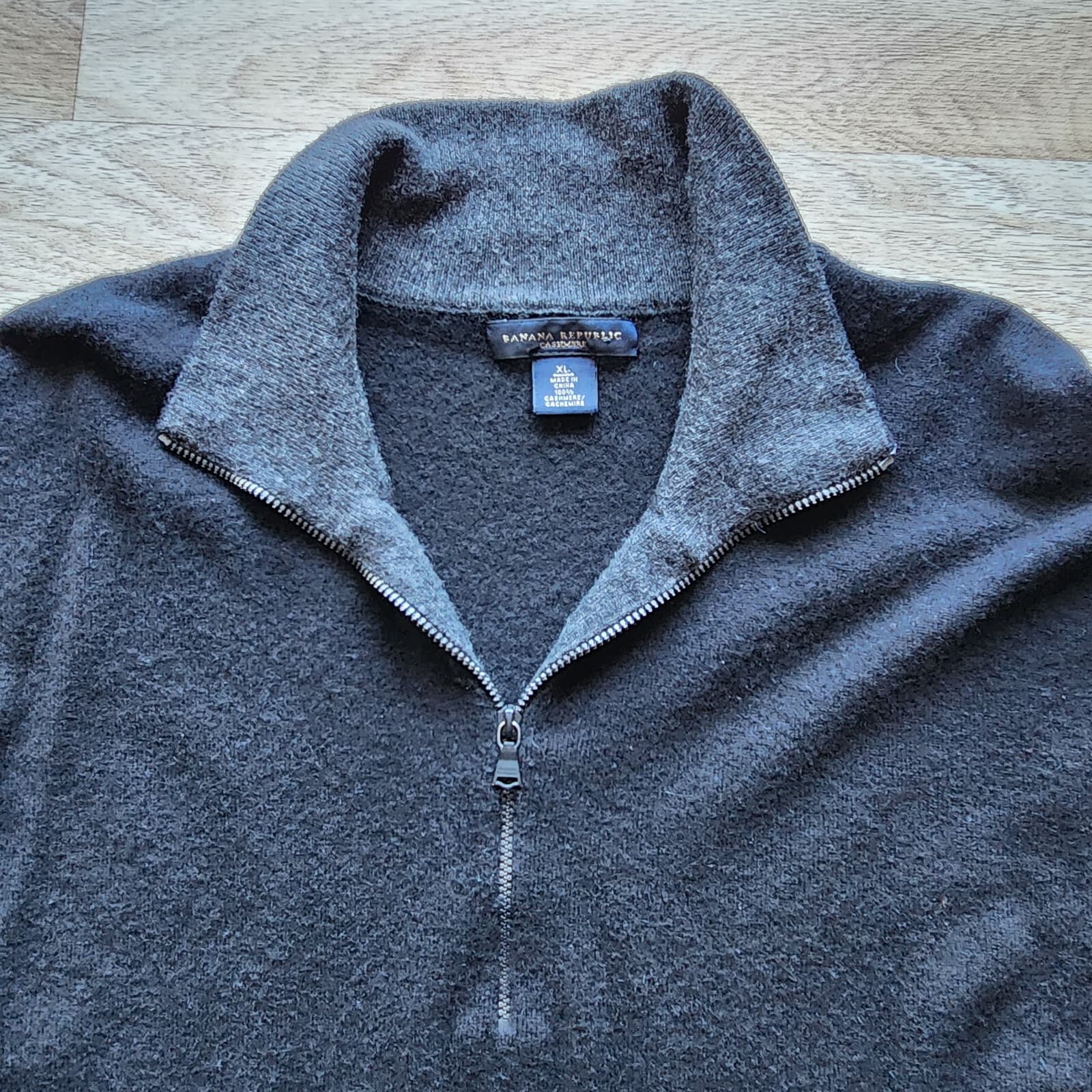 Banana Republic Cashmere Quarter Zip Henley Sweater Elbow-Patch Black Men's XL - Thumbnail 3