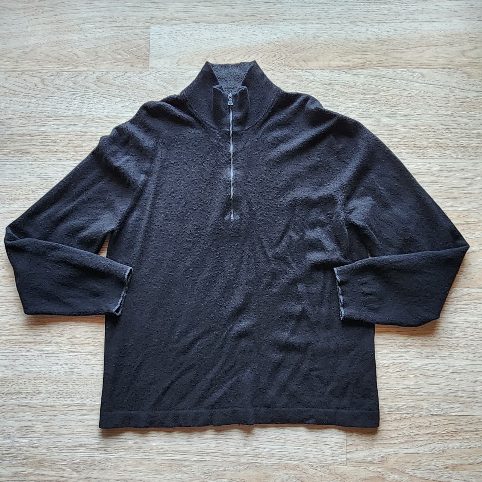Banana Republic Cashmere Quarter Zip Henley Sweater Elbow-Patch Black Men's XL - Thumbnail 2