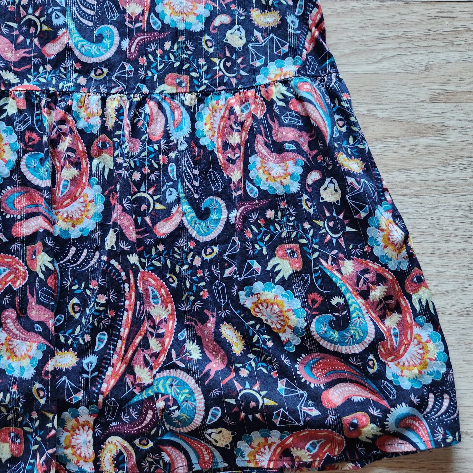 Loft Women's S Shimmer Paisley Tiered Boho Midi Dress Long Sleeve Multicolor - Thumbnail 8