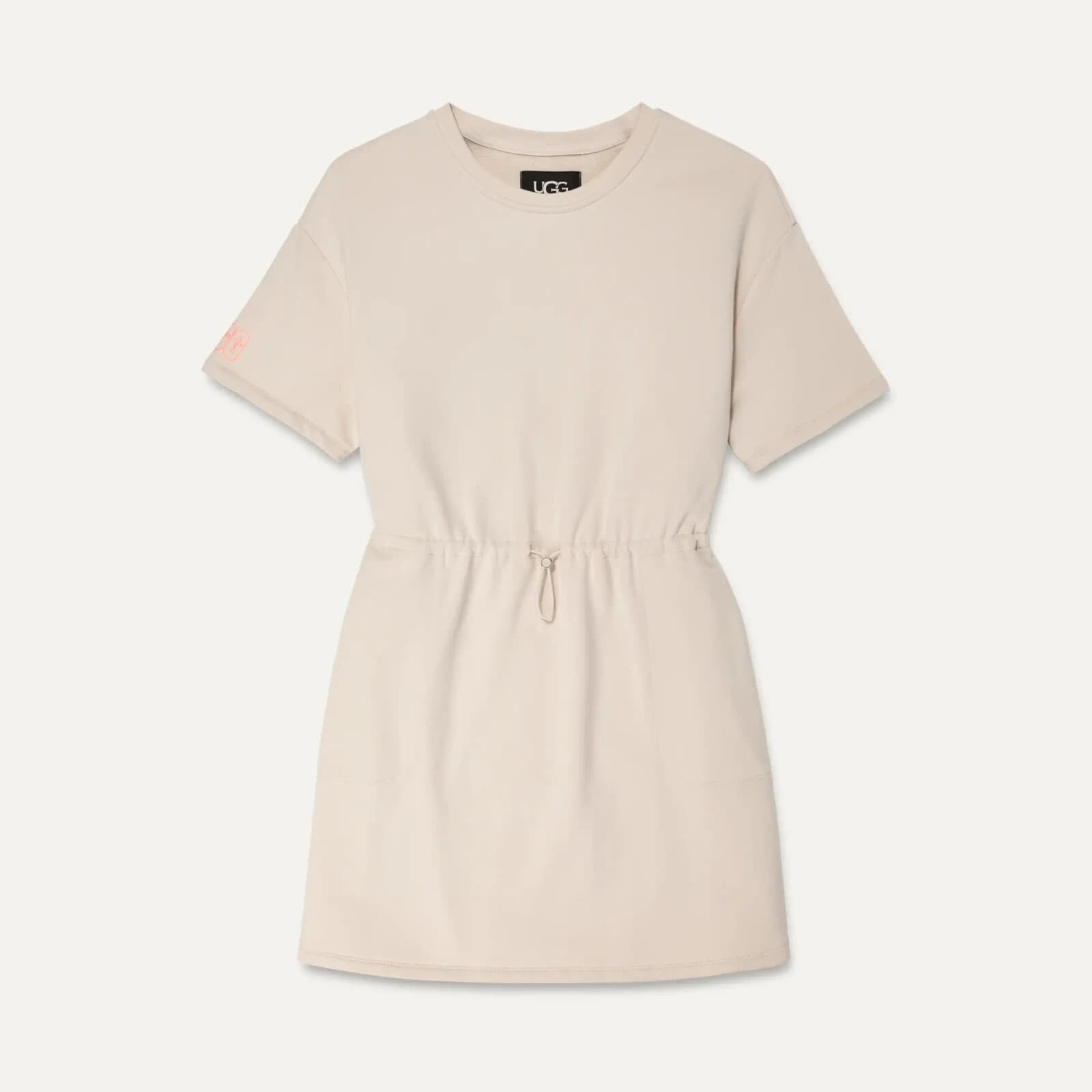 UGG Anisha Mini Dress Short Sleeve Waist-Bungee Cord Terry Knit Beige Bust 44"/L - Thumbnail 3