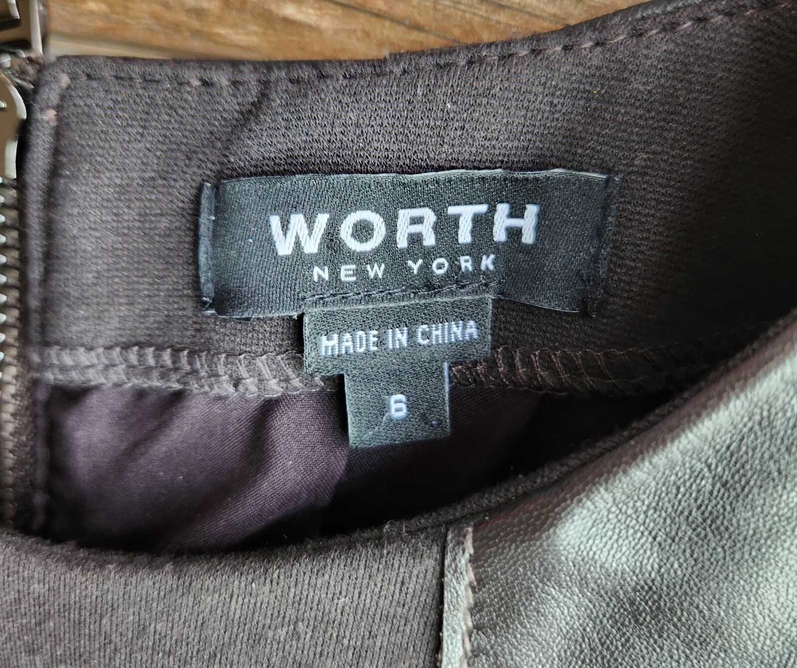 WORTH New York Genuine Leather Ponte Shift Dress 3/4 Sleeve Pocket Brown Size 6 - Thumbnail 11