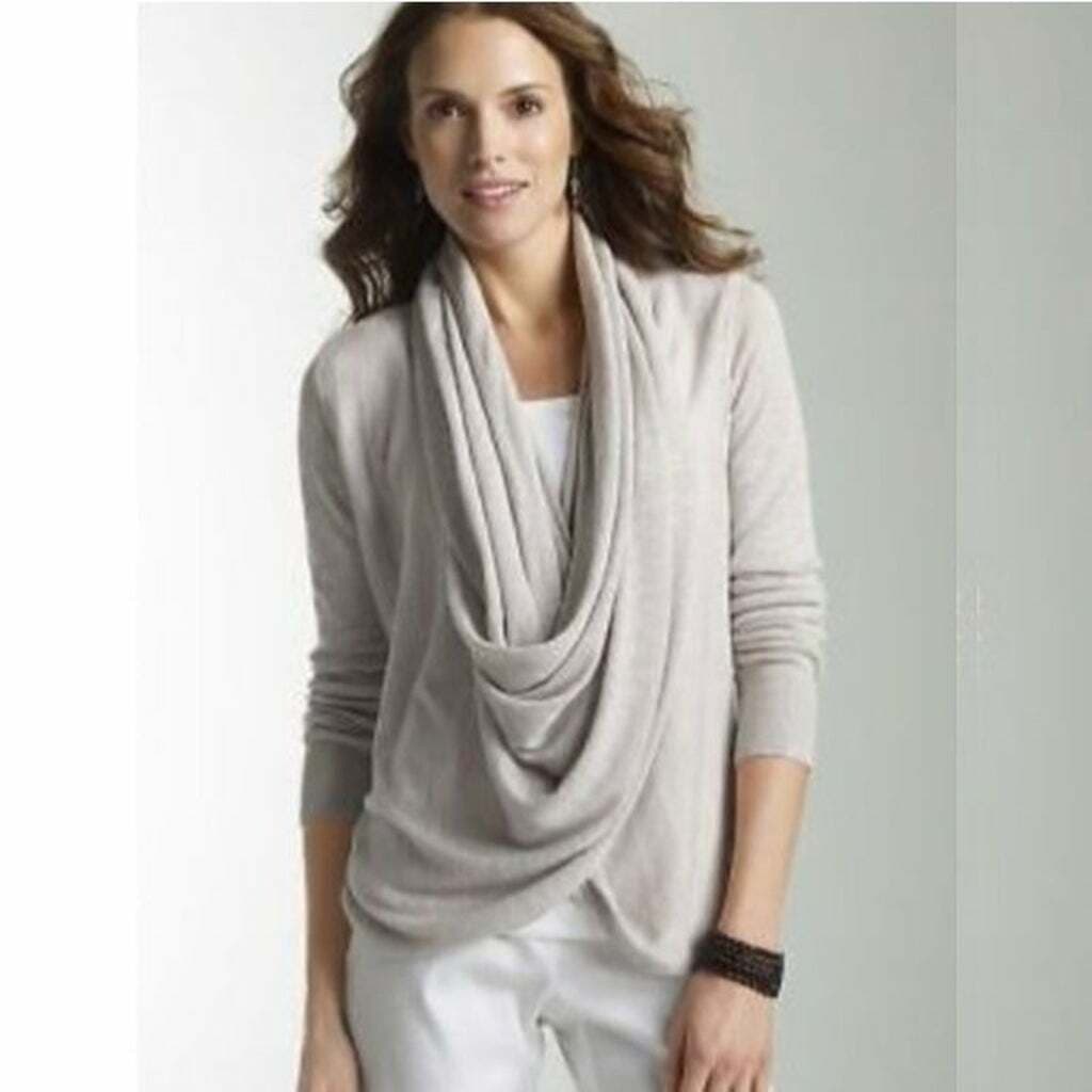 J.Jill Linen Blend Knit Infinity Draped Wrap Neckline Sweater Beige XS(oversize)