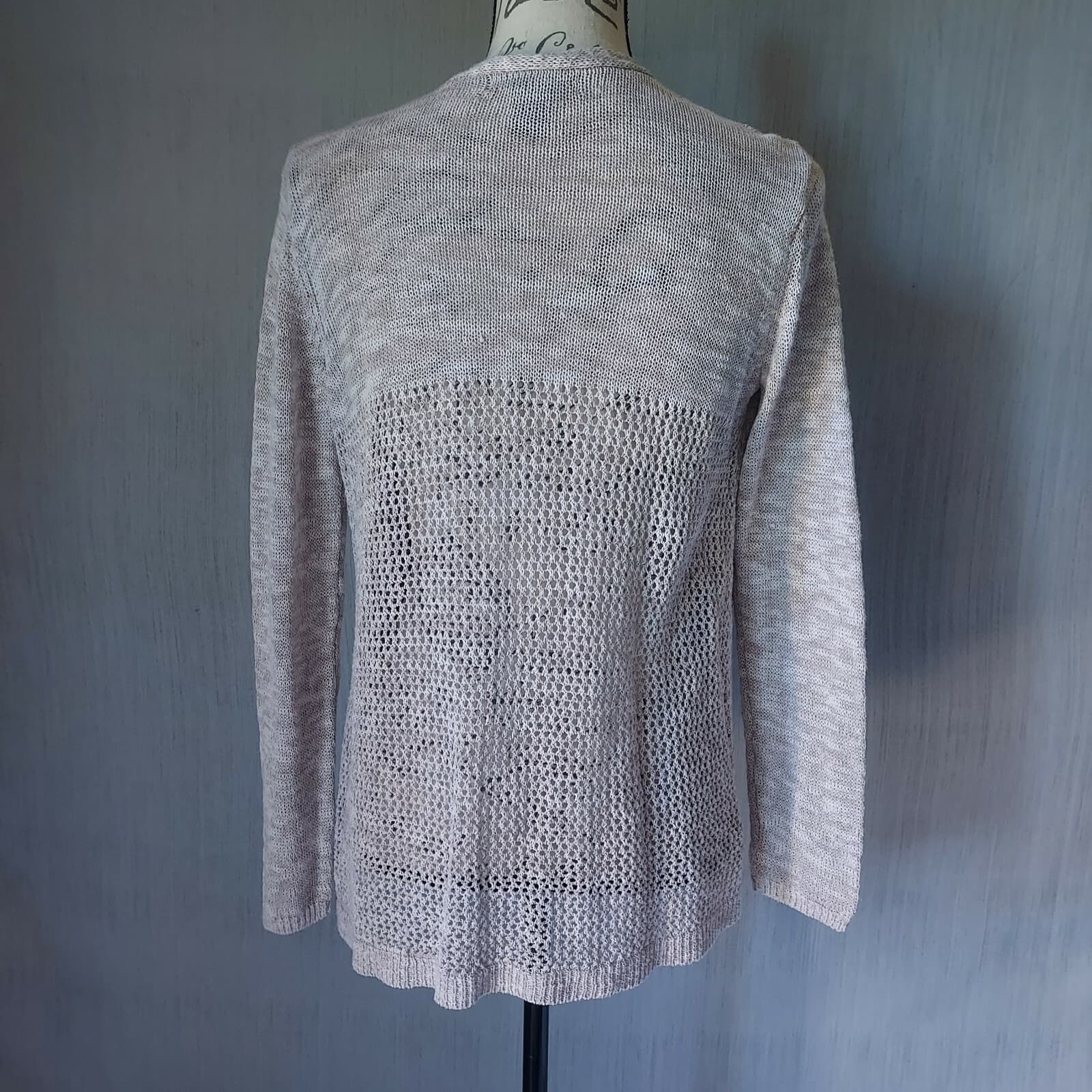 Tahari Linen Blend Knit Open Front Cardigan Long Sleeve Beige-Brown Women Medium - Thumbnail 5