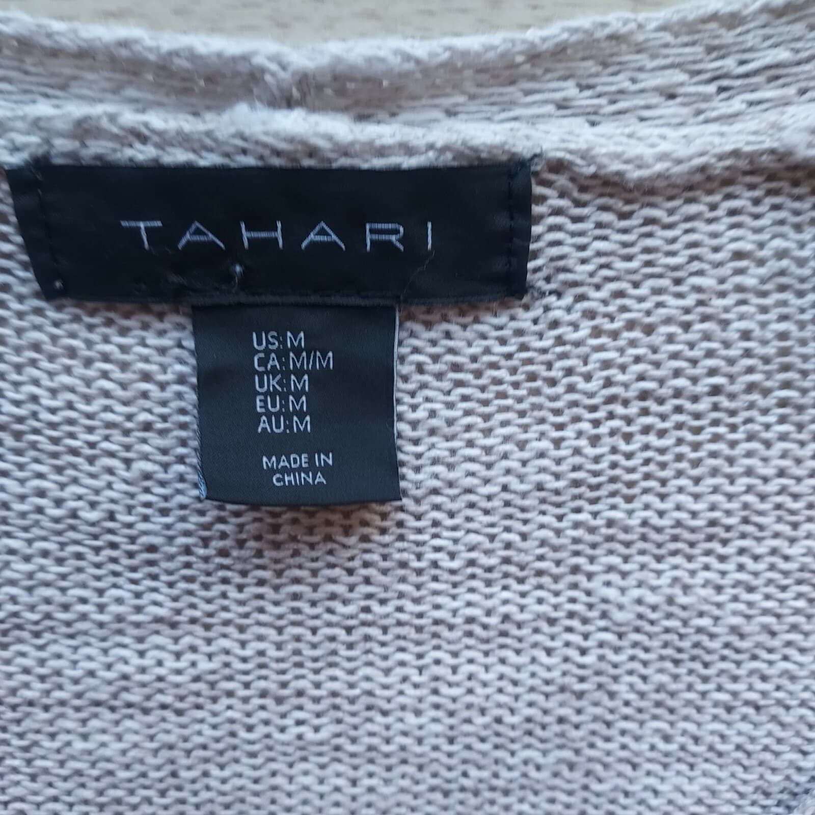 Tahari Linen Blend Knit Open Front Cardigan Long Sleeve Beige-Brown Women Medium - Thumbnail 7