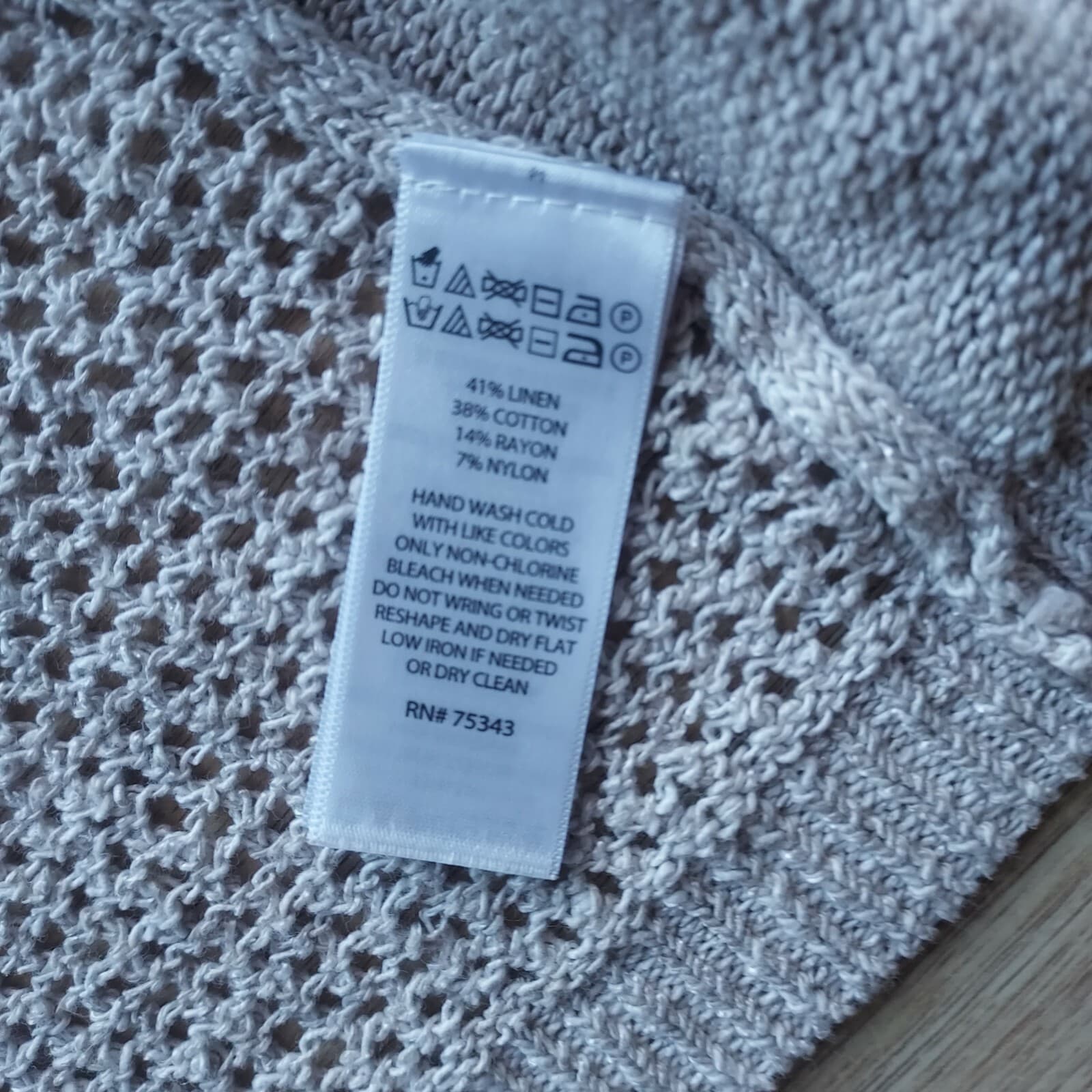 Tahari Linen Blend Knit Open Front Cardigan Long Sleeve Beige-Brown Women Medium - Thumbnail 8
